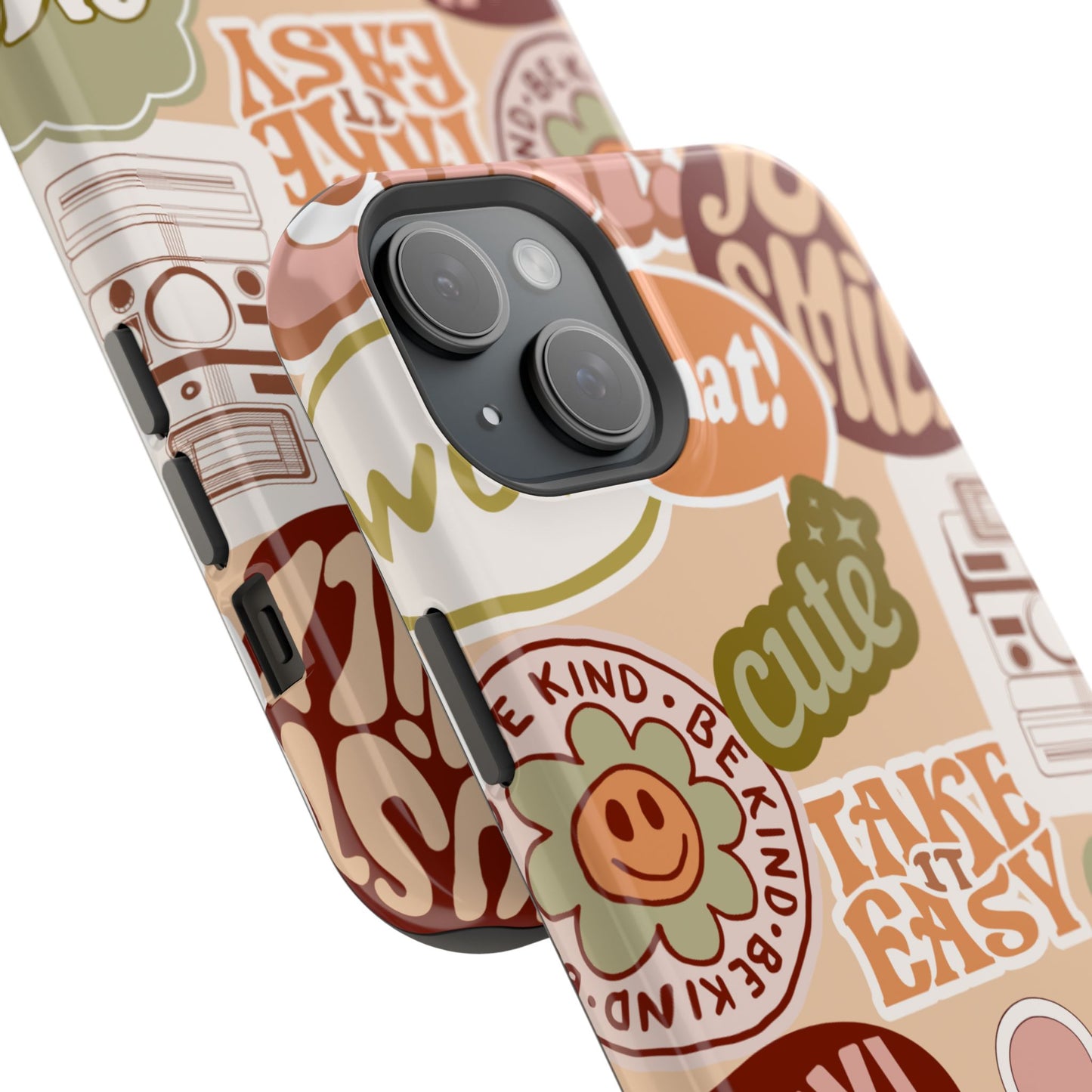 Cute Retro, Positive Affirmation Sticker Phone Case, Funky Phone Cover, Vibrant Design, Ideal Gift for Teens