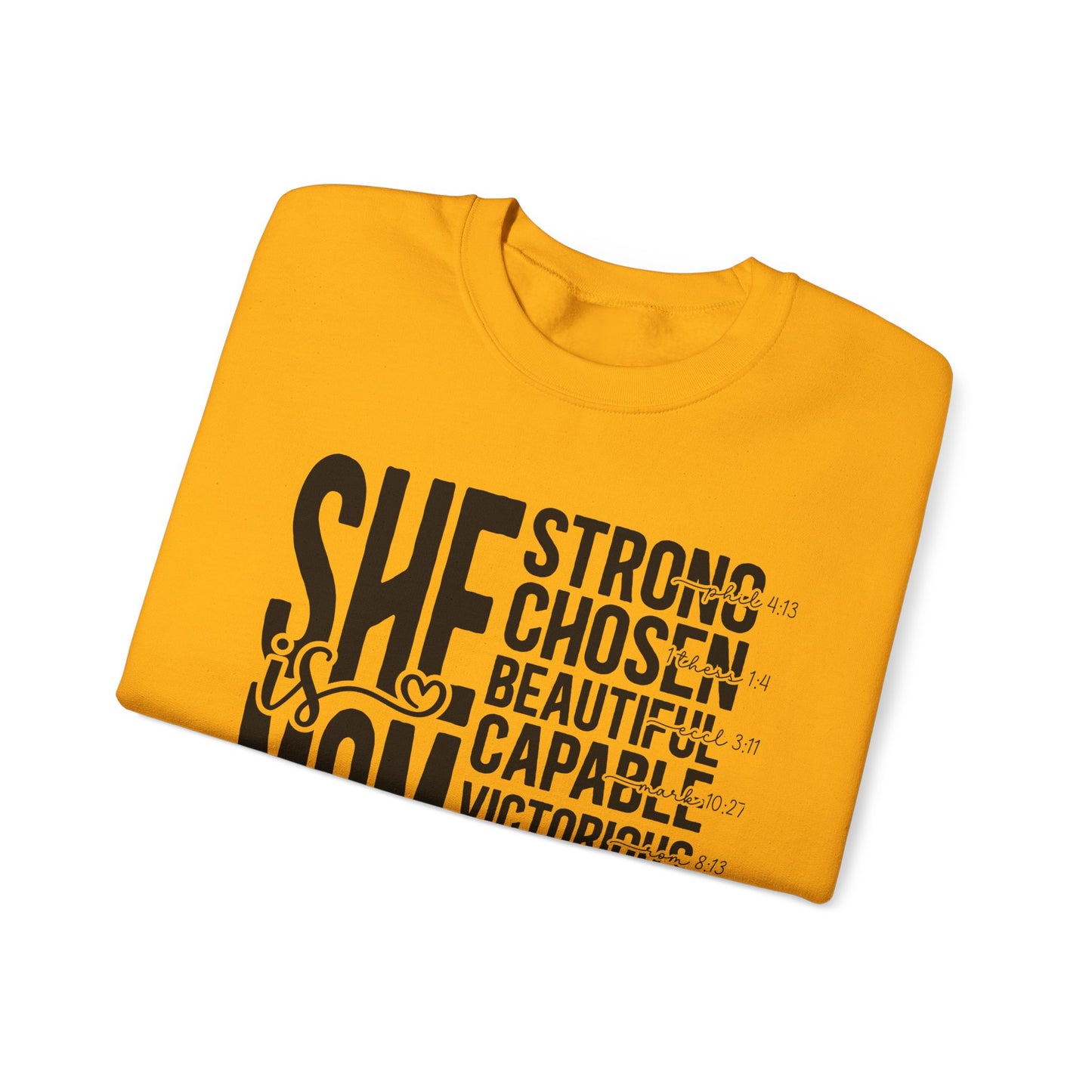 Inspirational Mom Crewneck Sweatshirt - Strong, Chosen, Capable Design