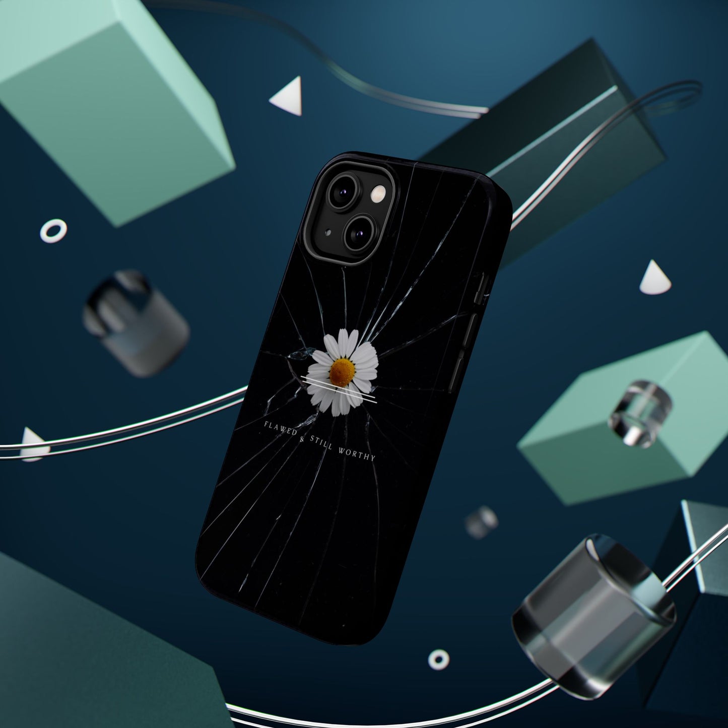 Flawed But Still Worthy Phone Case - Tough Cases, Inspirational Gift, Floral Design, Self-Love