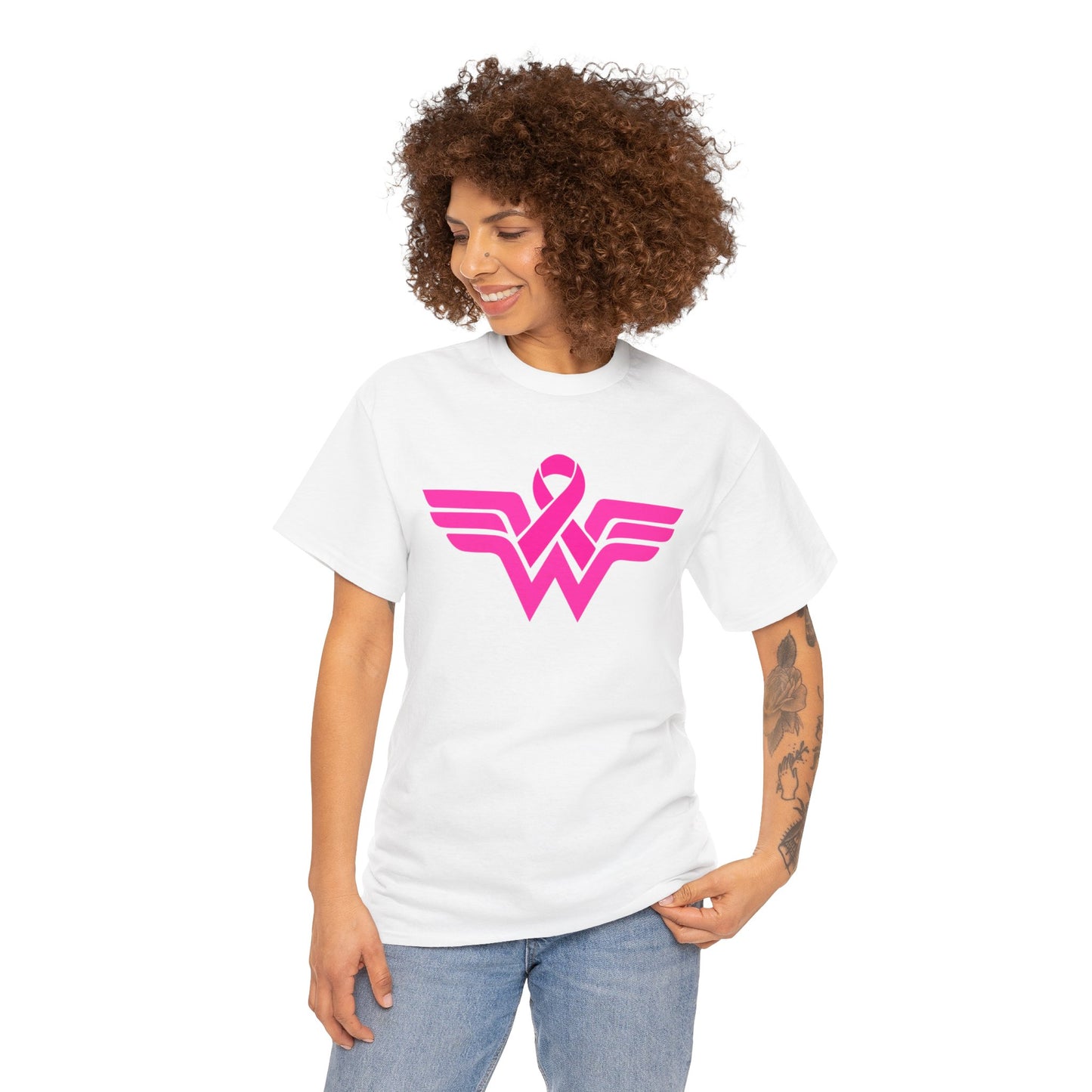 Empowerment Unisex Heavy Cotton Tee - Pink Wings & Ribbon Design