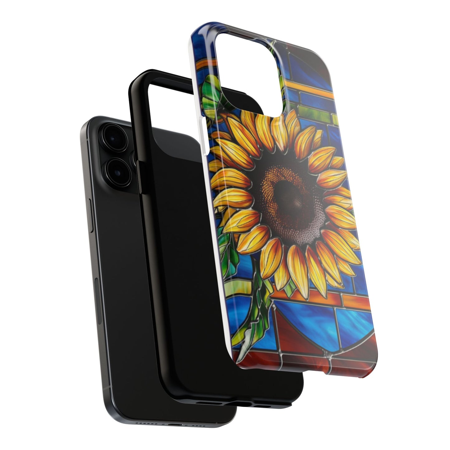 Vibrant Sunflower Tough Phone Case with Stained Glass Effect - Durable & Stylish Protection