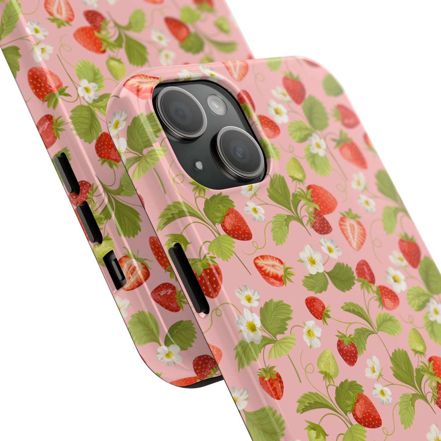 Strawberry Floral Tough Phone Case, Cute Phone Cover, Nature Lovers Gift, Summer Vibe, Durable Phone Protector, Trendy Tech Accessory