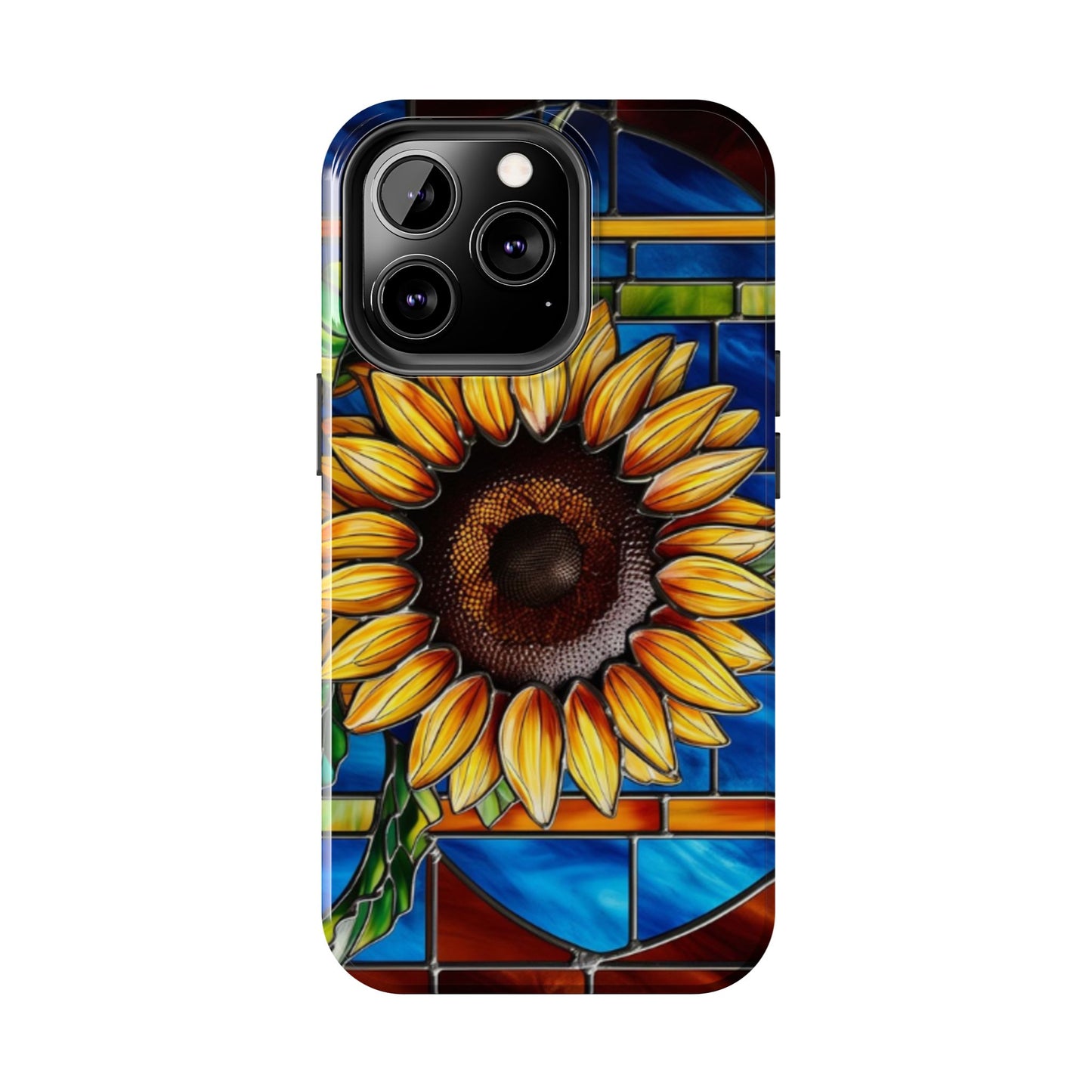 Vibrant Sunflower Tough Phone Case with Stained Glass Effect - Durable & Stylish Protection