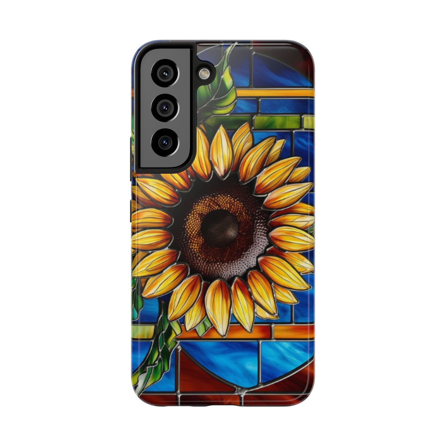 Vibrant Sunflower Tough Phone Case with Stained Glass Effect - Durable & Stylish Protection