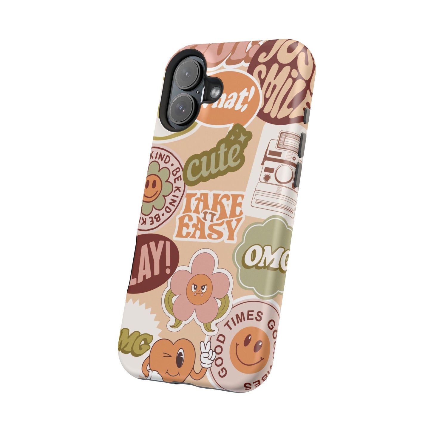 Cute Retro, Positive Affirmation Sticker Phone Case, Funky Phone Cover, Vibrant Design, Ideal Gift for Teens