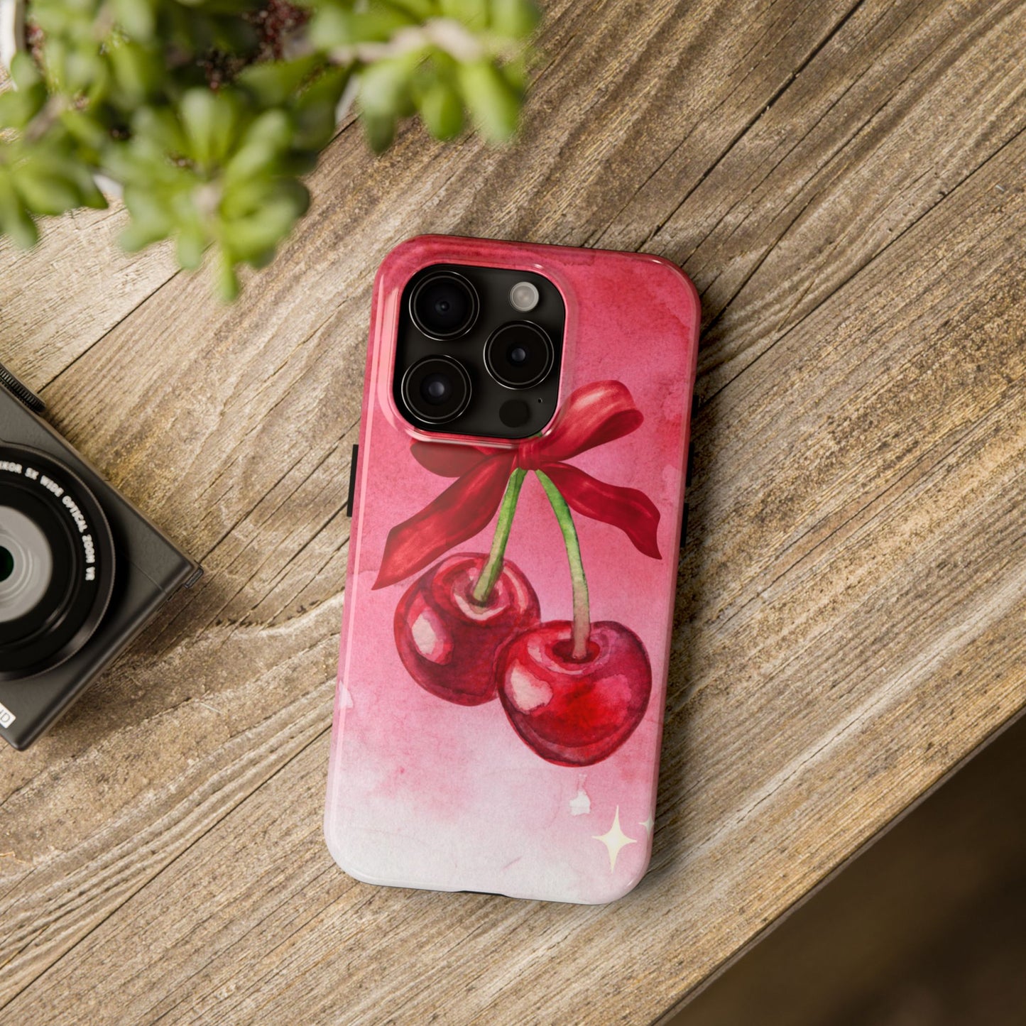 Red Watercolor Cherry and Bow Phone Case