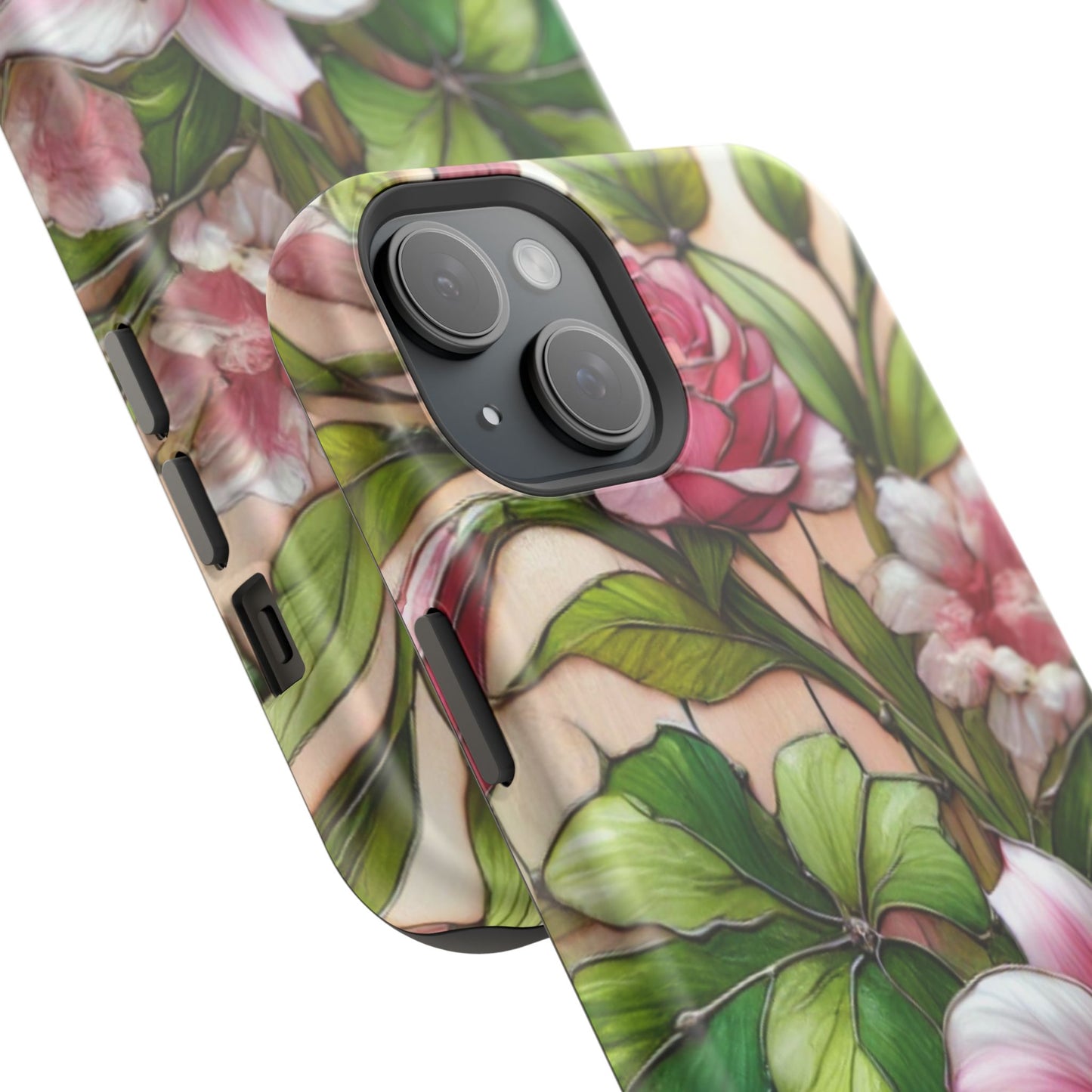 Elegant Pink & Green Floral MAGNETIC Tough Cases - Durable Phone Protection