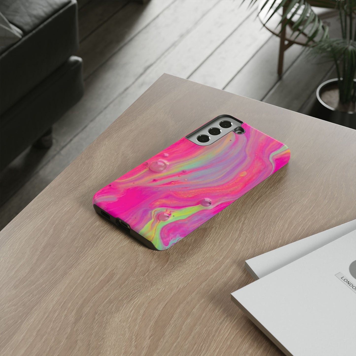 Pink Trendy Futuristic Tough Phone Case with Colorful Abstract Design for Samsung