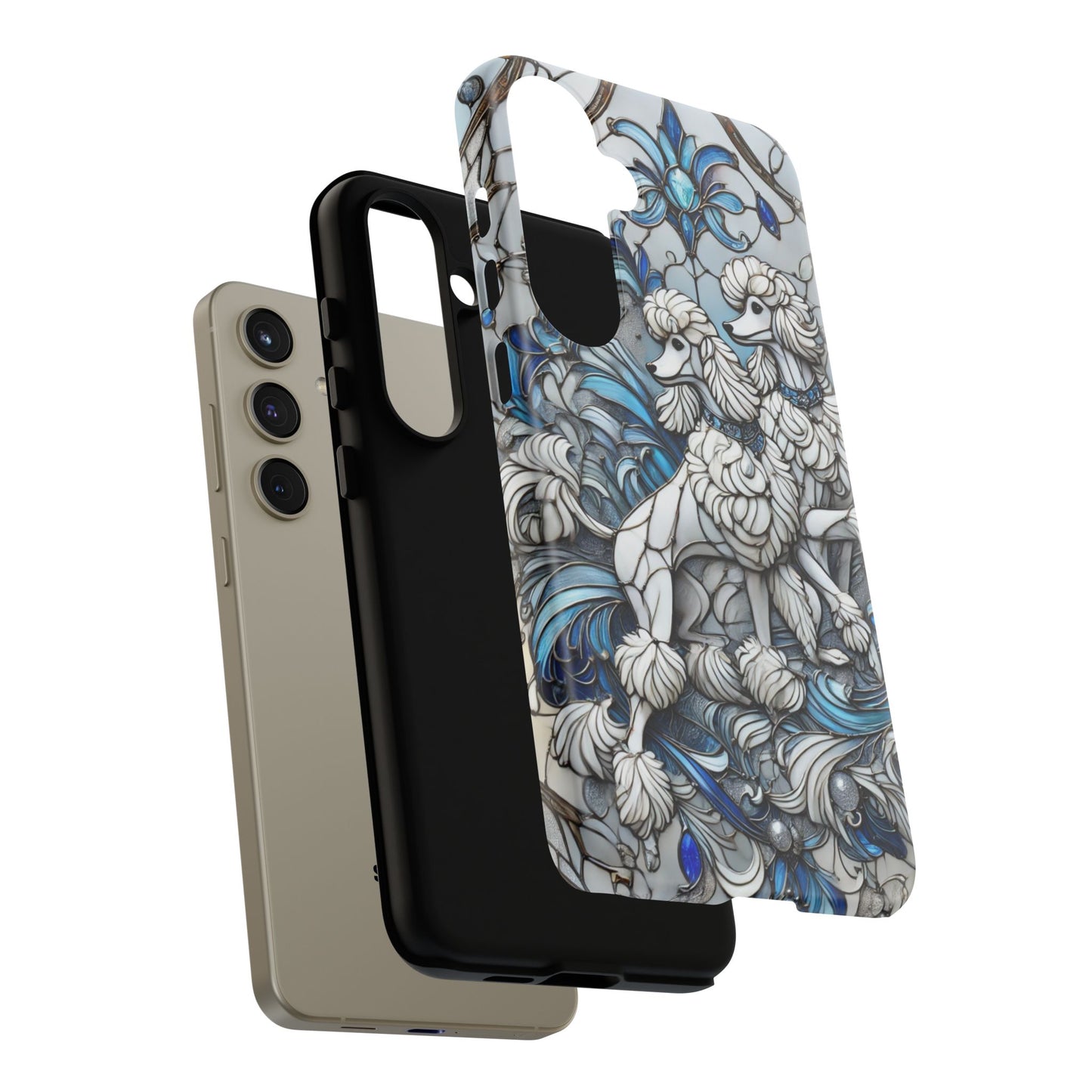 Phone Case - Elegant Blue and White Poodle Art for Samsung Phone