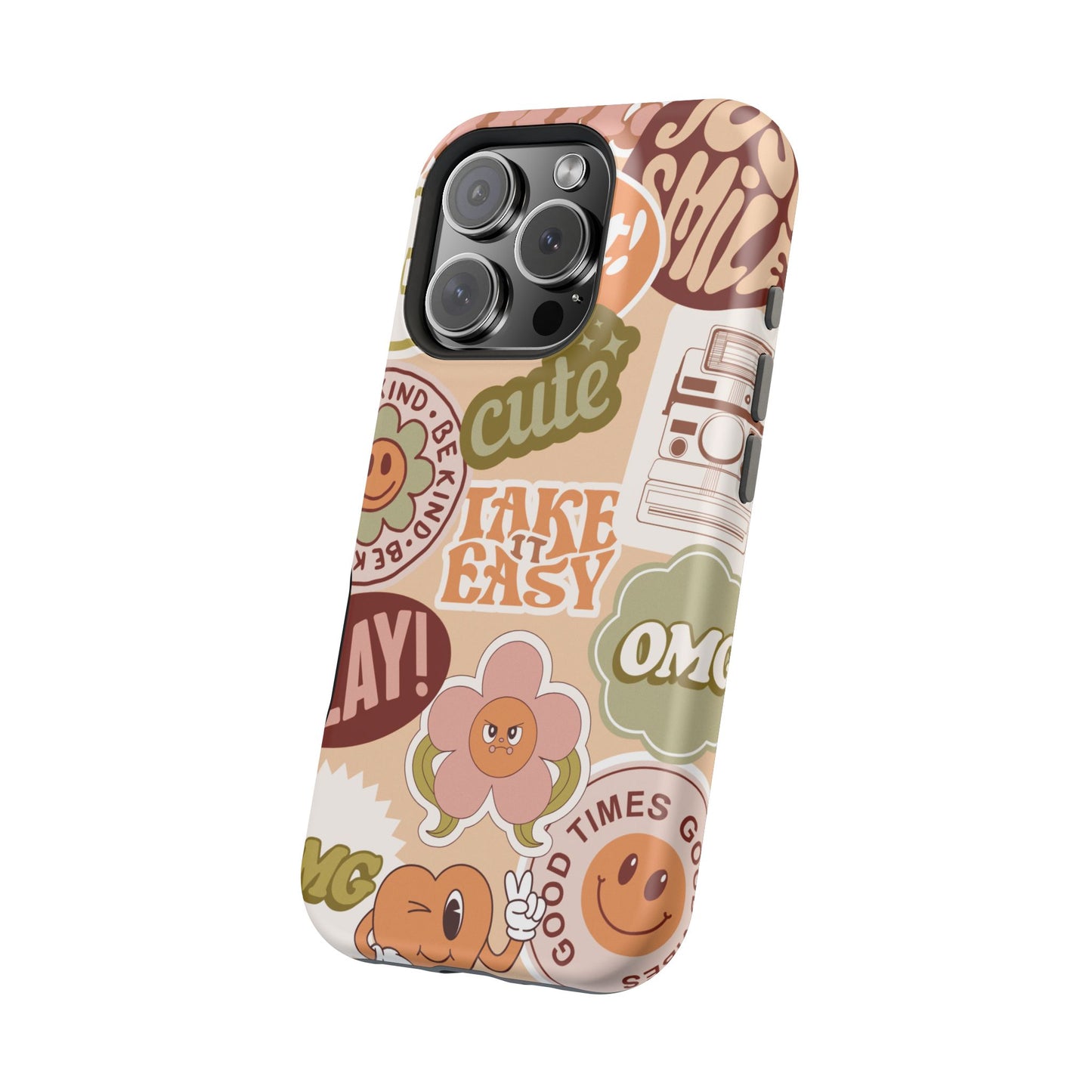 Cute Retro, Positive Affirmation Sticker Phone Case, Funky Phone Cover, Vibrant Design, Ideal Gift for Teens