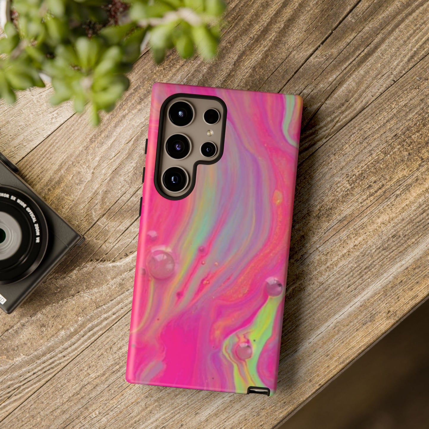 Pink Trendy Futuristic Tough Phone Case with Colorful Abstract Design for Samsung