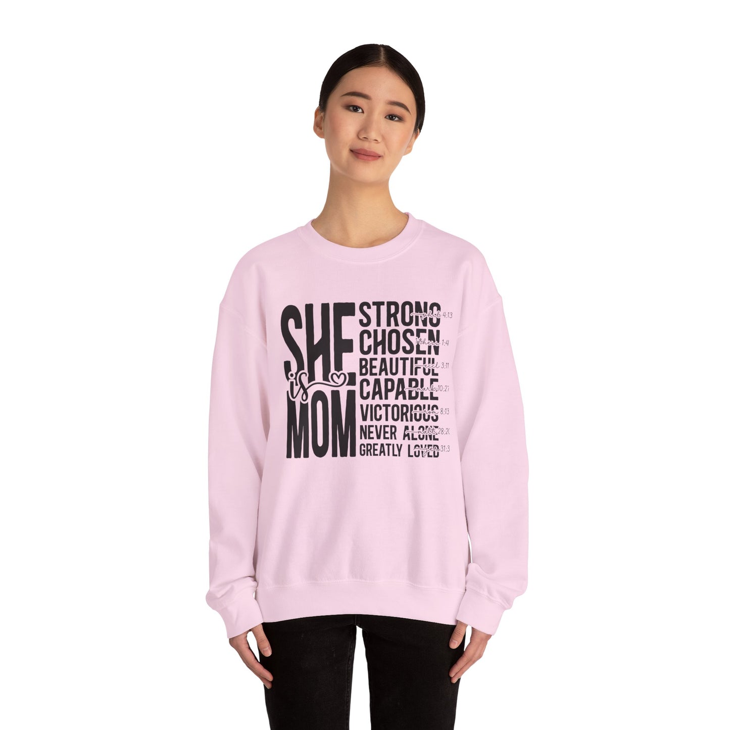 Inspirational Mom Crewneck Sweatshirt - Strong, Chosen, Capable Design
