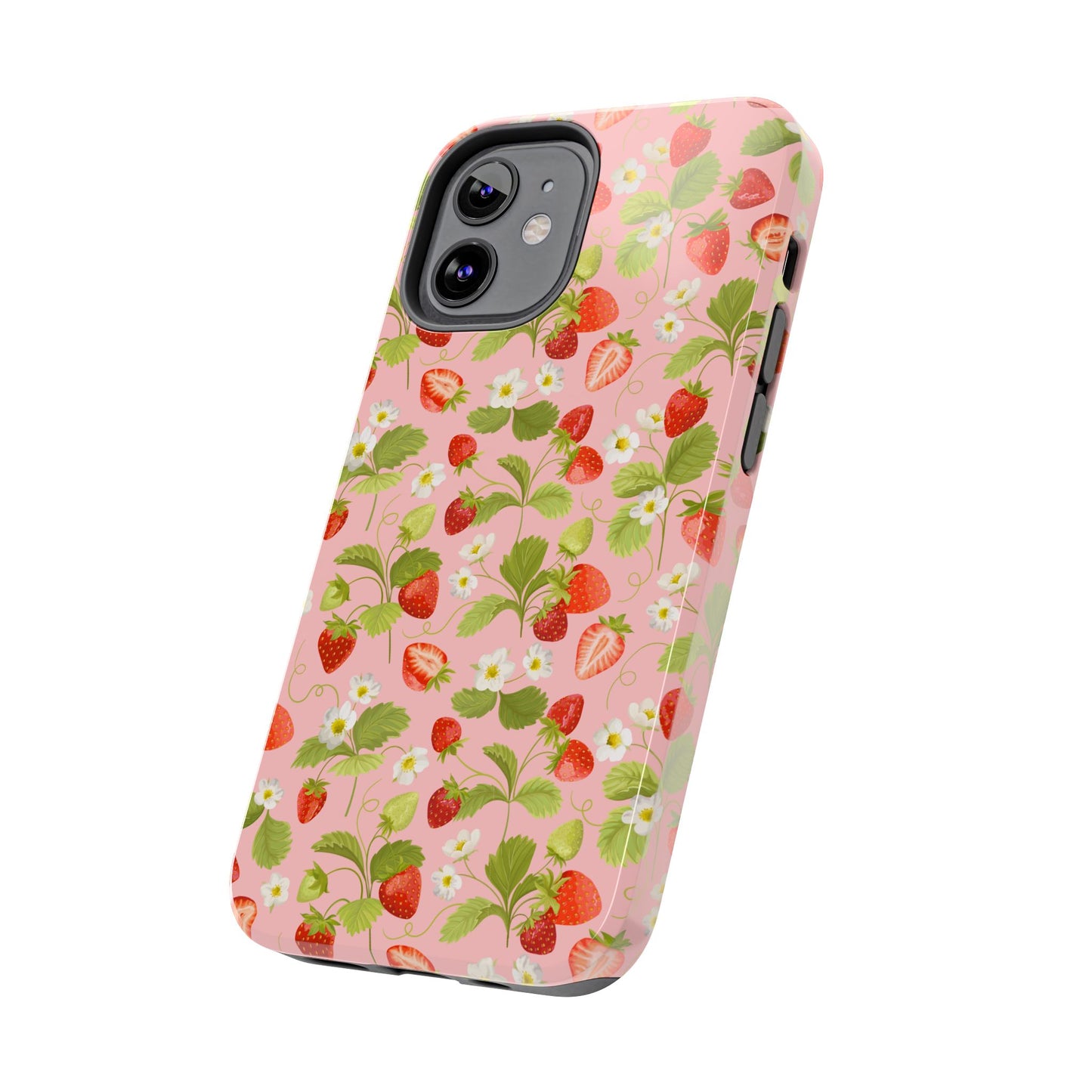 Strawberry Floral Tough Phone Case, Cute Phone Cover, Nature Lovers Gift, Summer Vibe, Durable Phone Protector, Trendy Tech Accessory