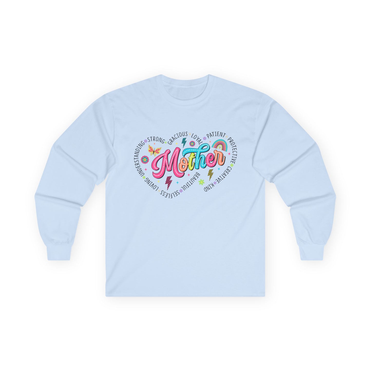 Colorful Mother Heart Words Silhouette Love Long Sleeve Tee