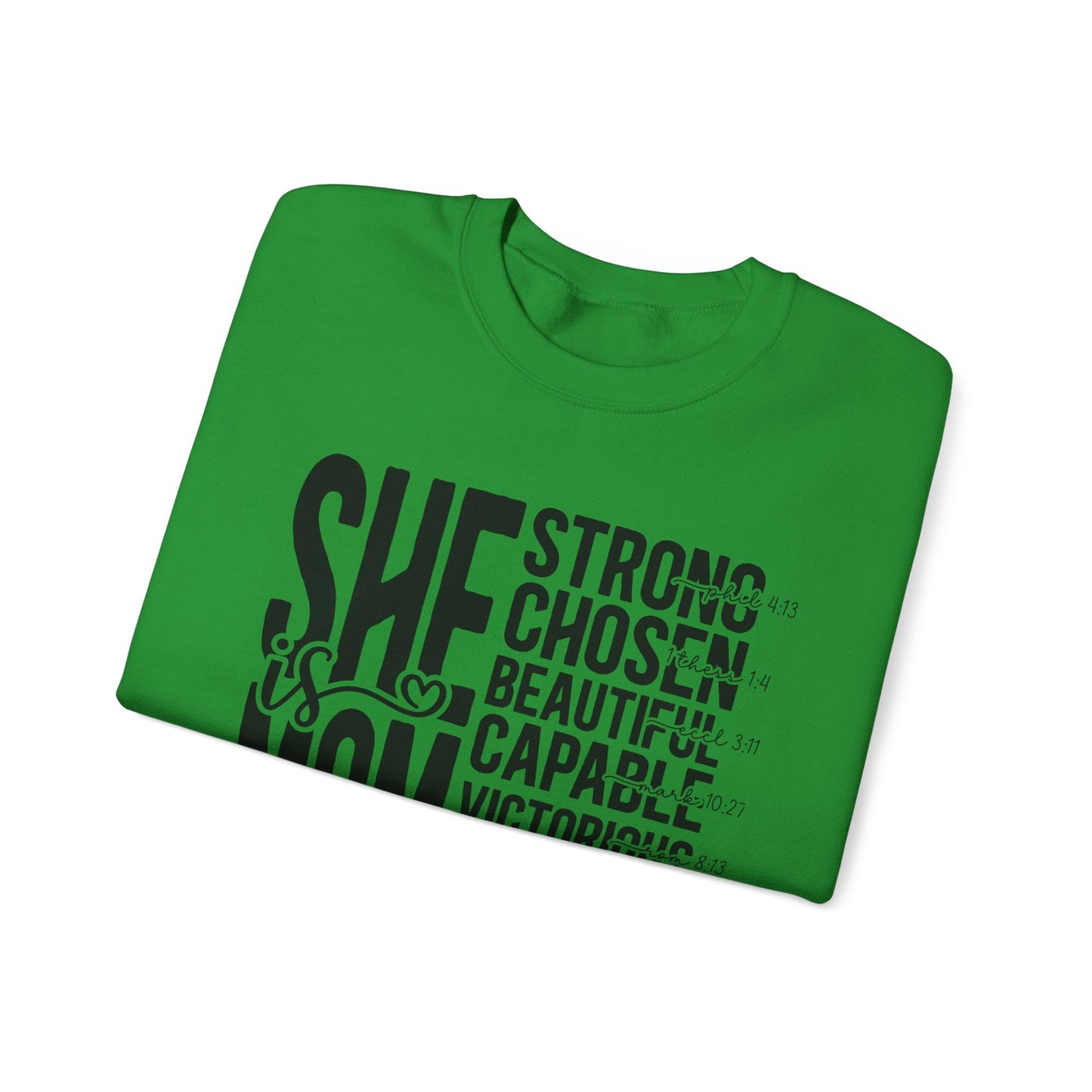 Inspirational Mom Crewneck Sweatshirt - Strong, Chosen, Capable Design