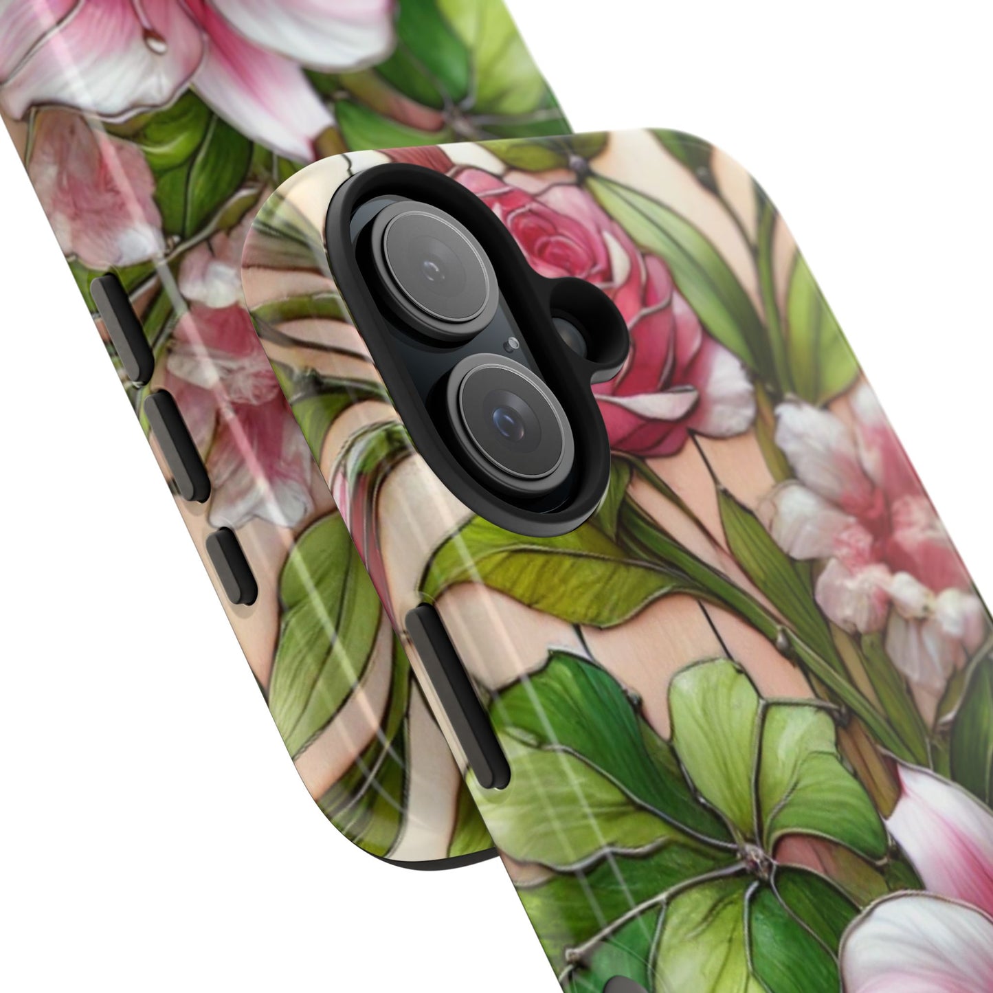 Floral Tough Phone Case - Durable Protection with Tropical Hibiscus Pink and Green Design