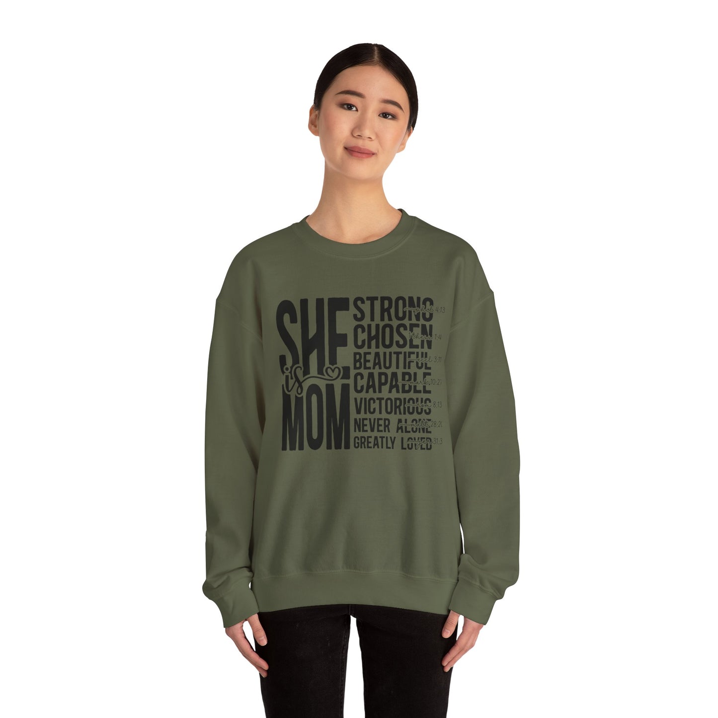 Inspirational Mom Crewneck Sweatshirt - Strong, Chosen, Capable Design