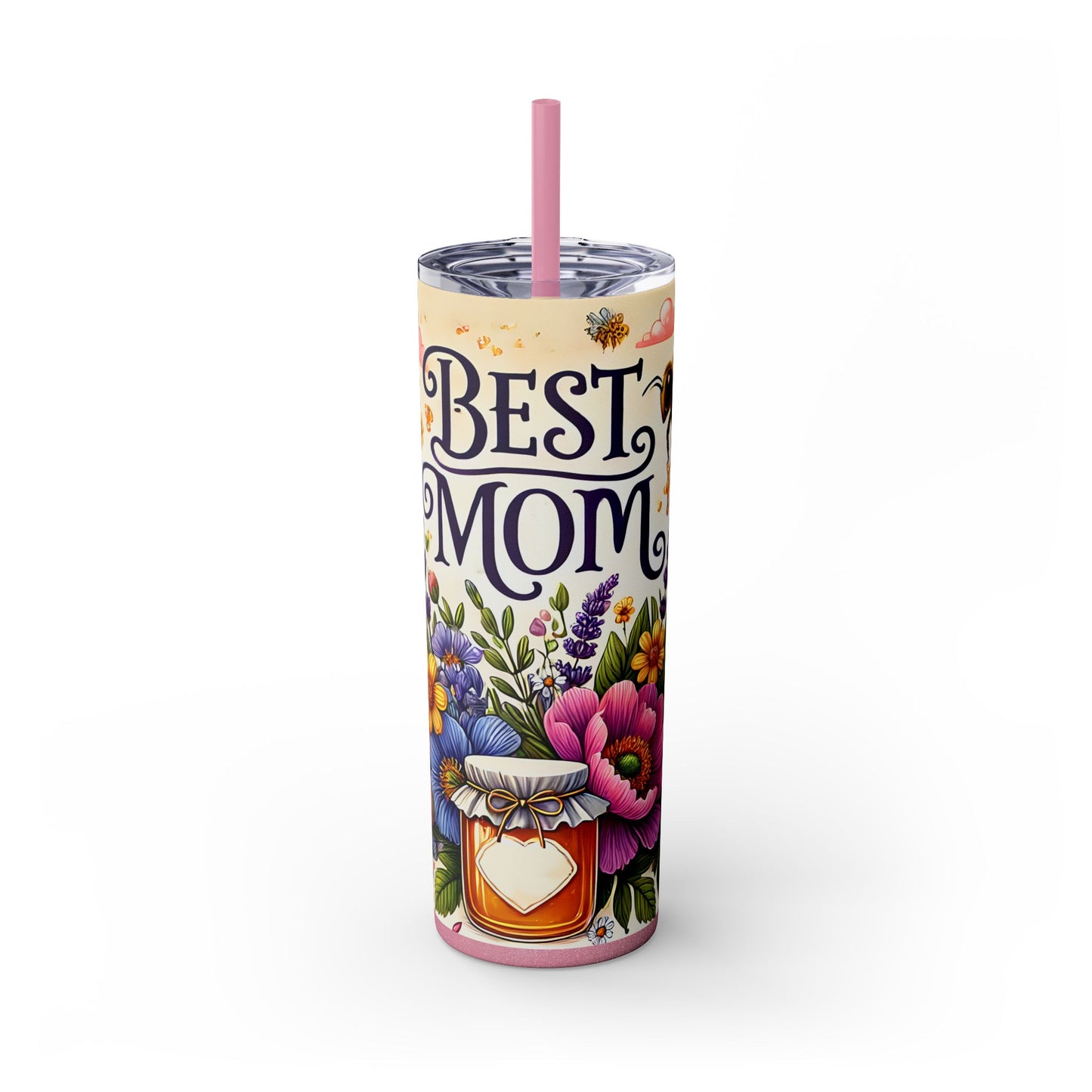 Best Mom Floral Skinny Tumbler with Straw – 20oz Insulated Drinkware for Mother's Day
