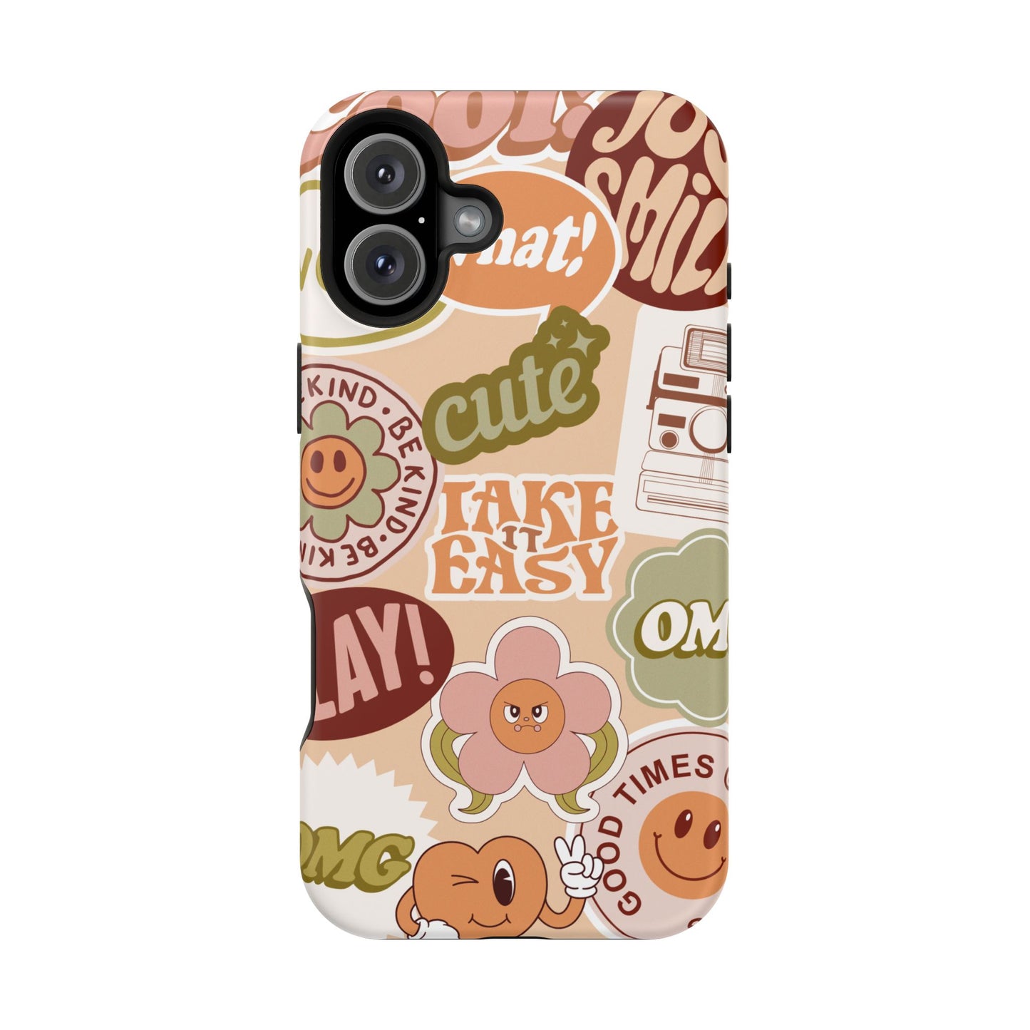 Cute Retro, Positive Affirmation Sticker Phone Case, Funky Phone Cover, Vibrant Design, Ideal Gift for Teens