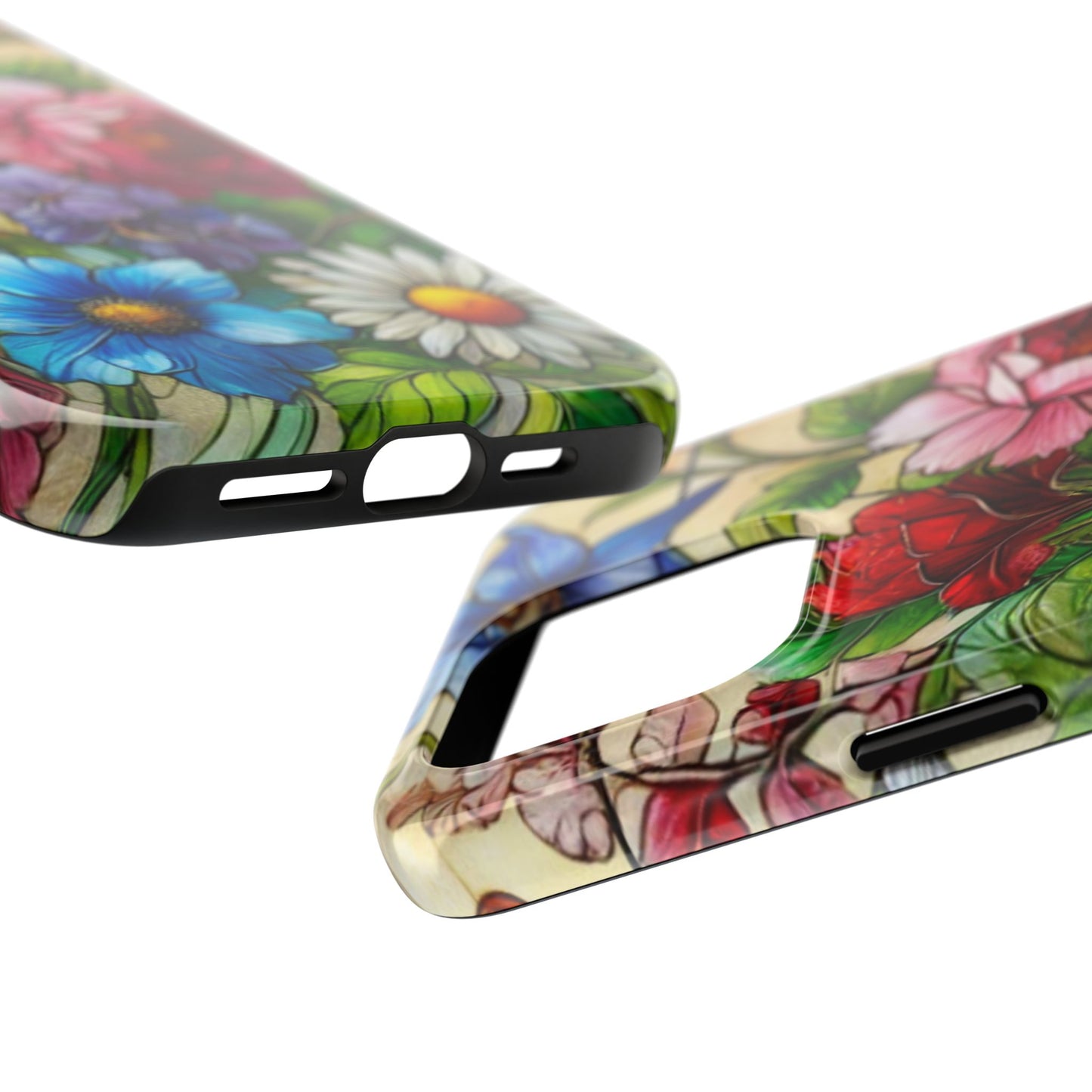 Colorful Floral Stained Glass Look Tough Phone Case - Durable Protection with Vibrant Flower Design
