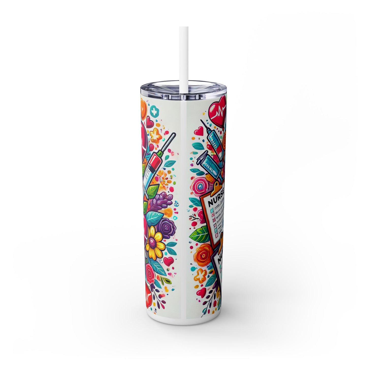 Nurse Life Tumbler with Straw - 20oz, Colorful Floral Design