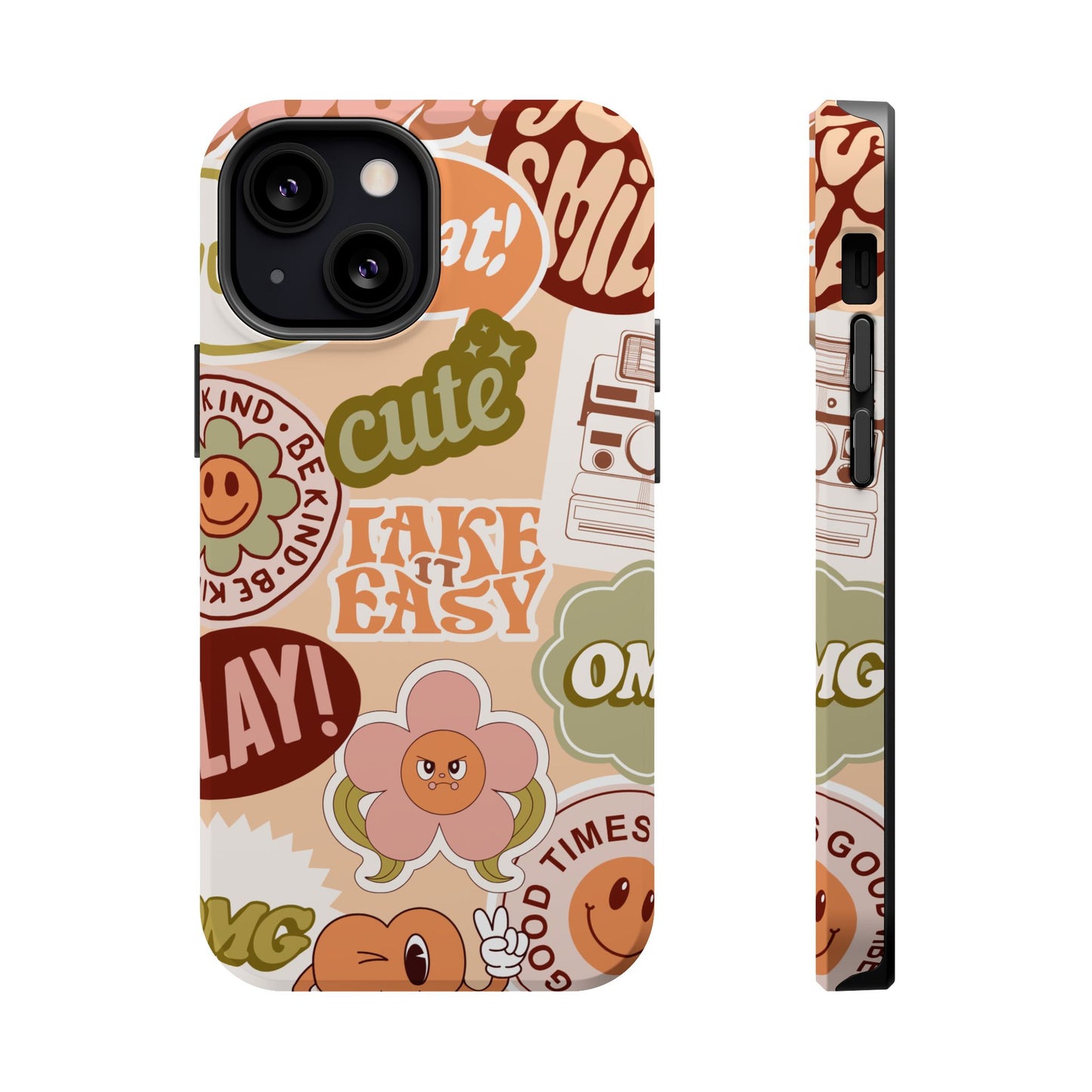 Cute Retro, Positive Affirmation Sticker Phone Case, Funky Phone Cover, Vibrant Design, Ideal Gift for Teens