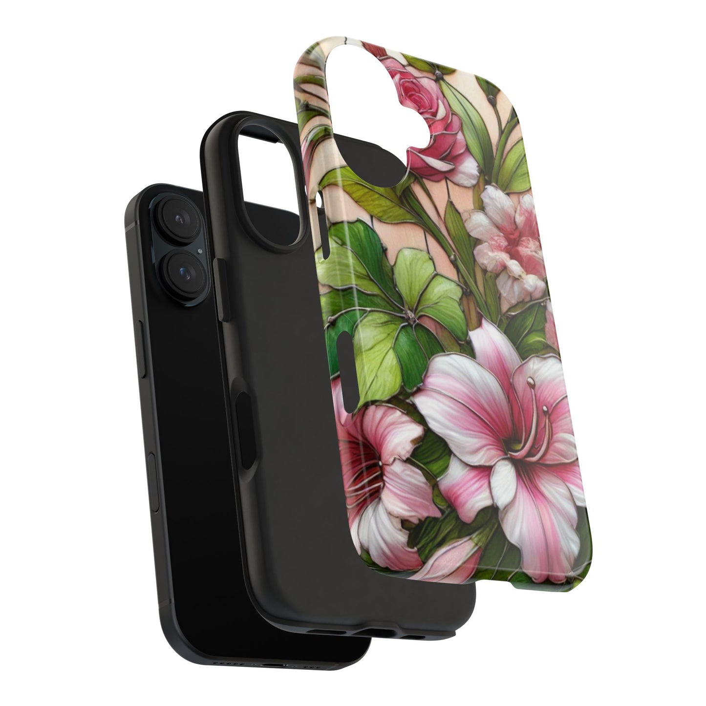 Floral Tough Phone Case - Durable Protection with Tropical Hibiscus Pink and Green Design