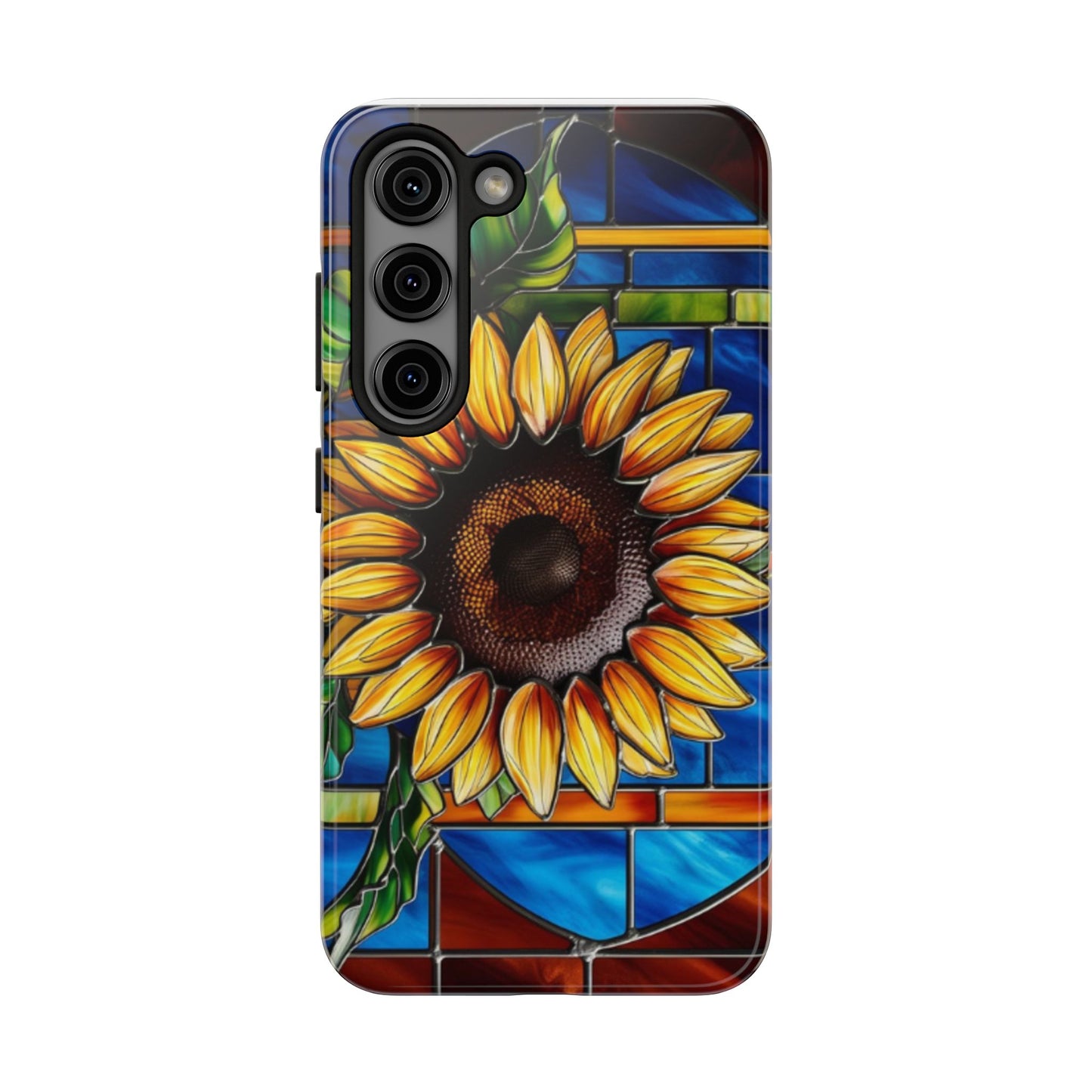 Vibrant Sunflower Tough Phone Case with Stained Glass Effect - Durable & Stylish Protection