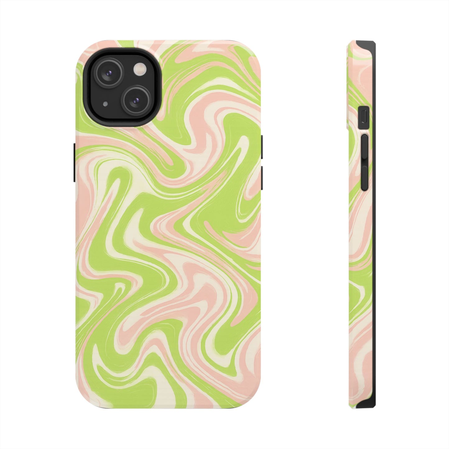 Pink & Green Stylish Tough Phone Case, Durable Protection, Gift for Friends, Colorful Marble Design