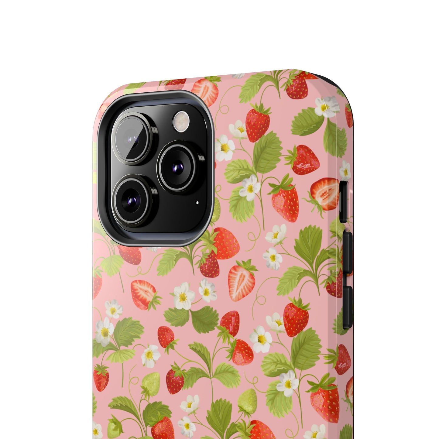 Strawberry Floral Tough Phone Case, Cute Phone Cover, Nature Lovers Gift, Summer Vibe, Durable Phone Protector, Trendy Tech Accessory