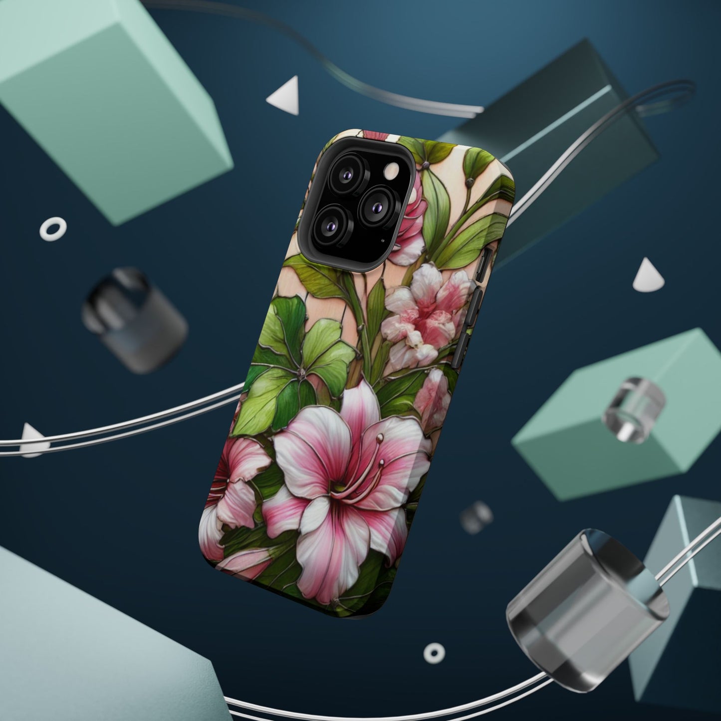 Elegant Pink & Green Floral MAGNETIC Tough Cases - Durable Phone Protection