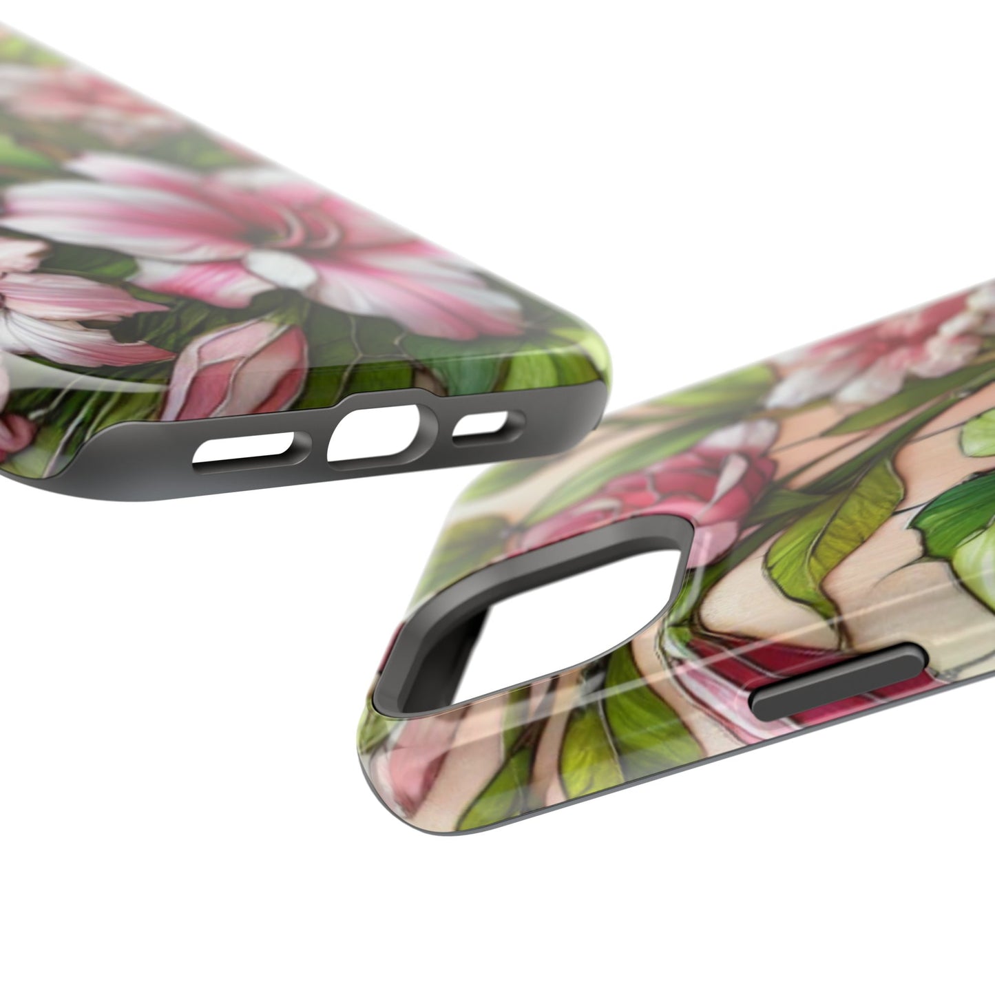 Elegant Pink & Green Floral MAGNETIC Tough Cases - Durable Phone Protection