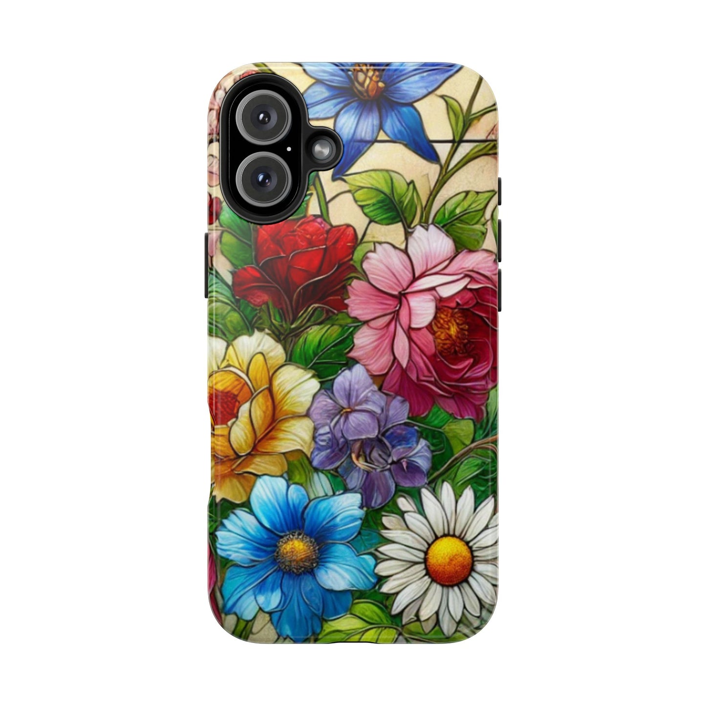 Colorful Floral Stained Glass Look Tough Phone Case - Durable Protection with Vibrant Flower Design