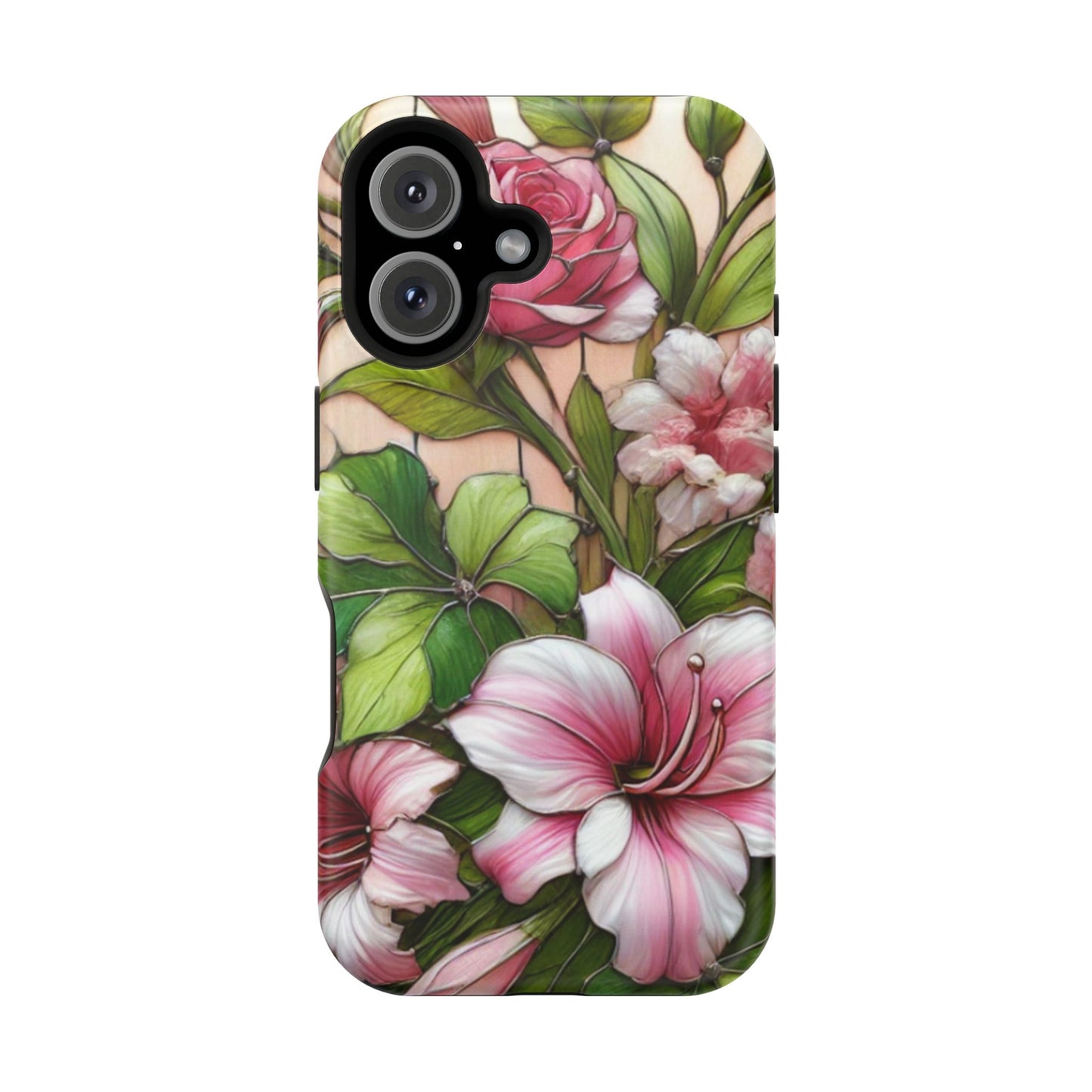 Elegant Pink & Green Floral MAGNETIC Tough Cases - Durable Phone Protection