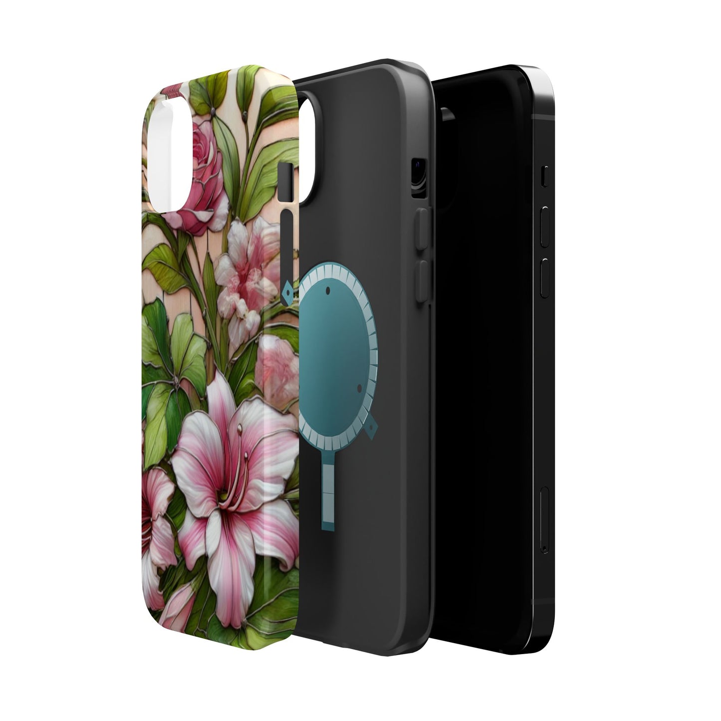 Elegant Pink & Green Floral MAGNETIC Tough Cases - Durable Phone Protection