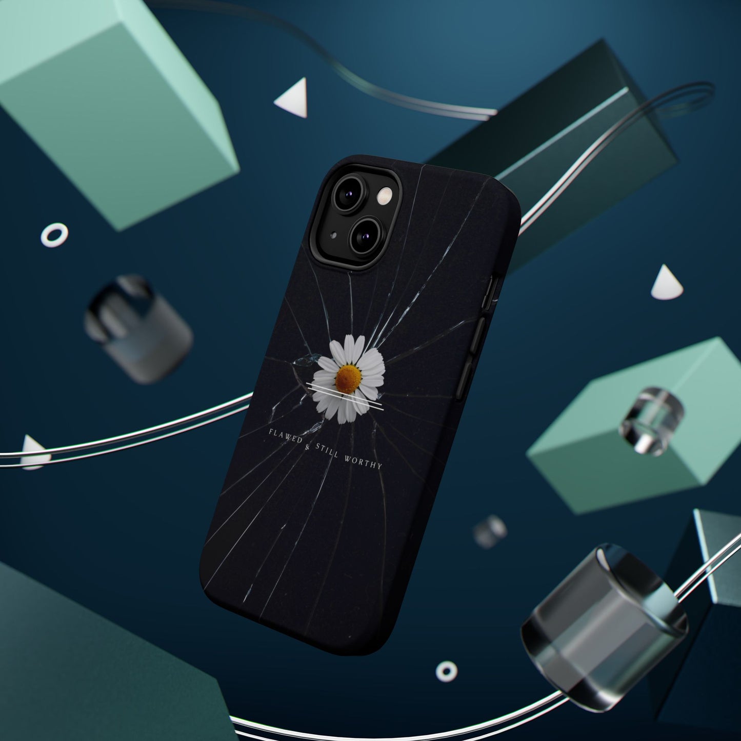 Flawed But Still Worthy Phone Case - Tough Cases, Inspirational Gift, Floral Design, Self-Love