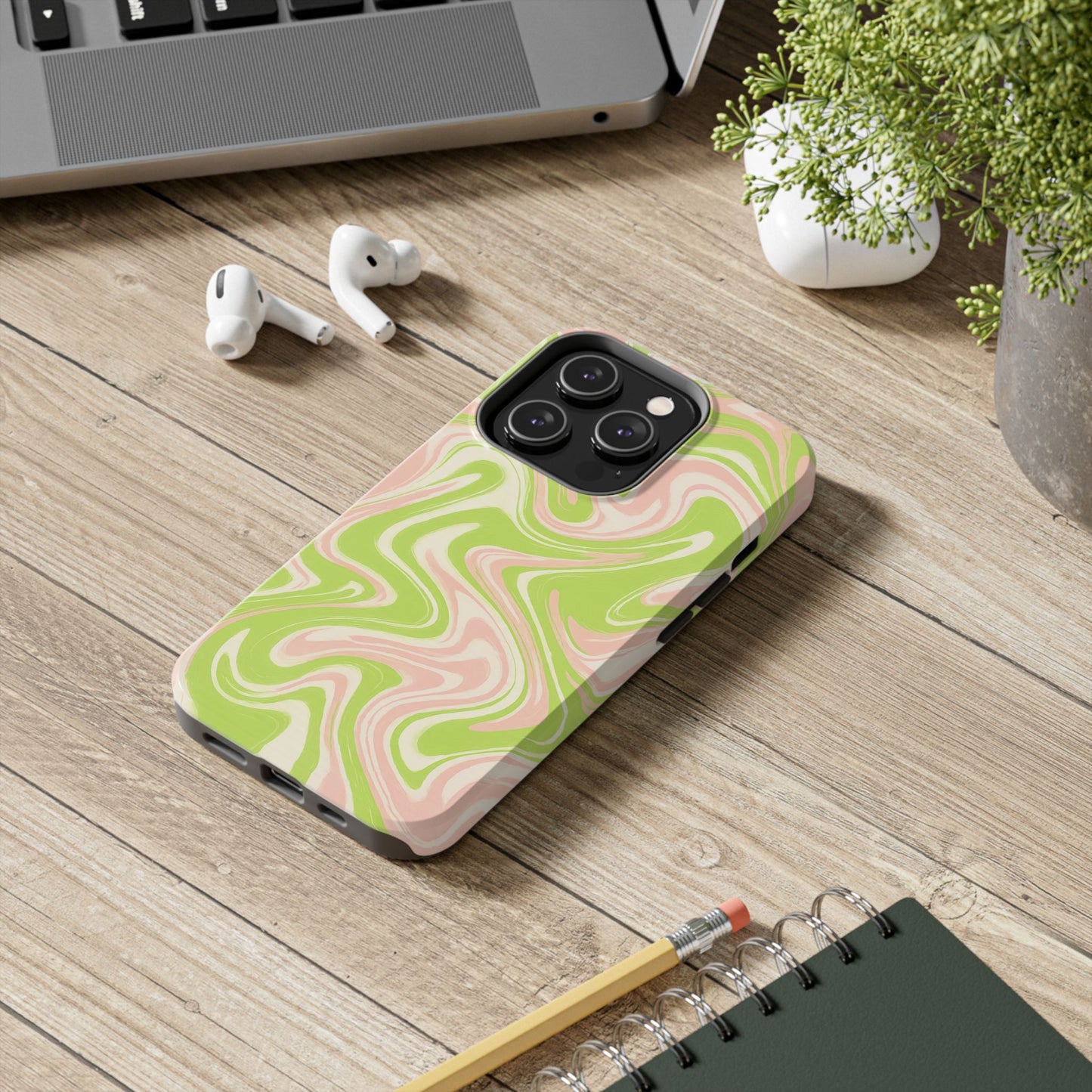Pink & Green Stylish Tough Phone Case, Durable Protection, Gift for Friends, Colorful Marble Design