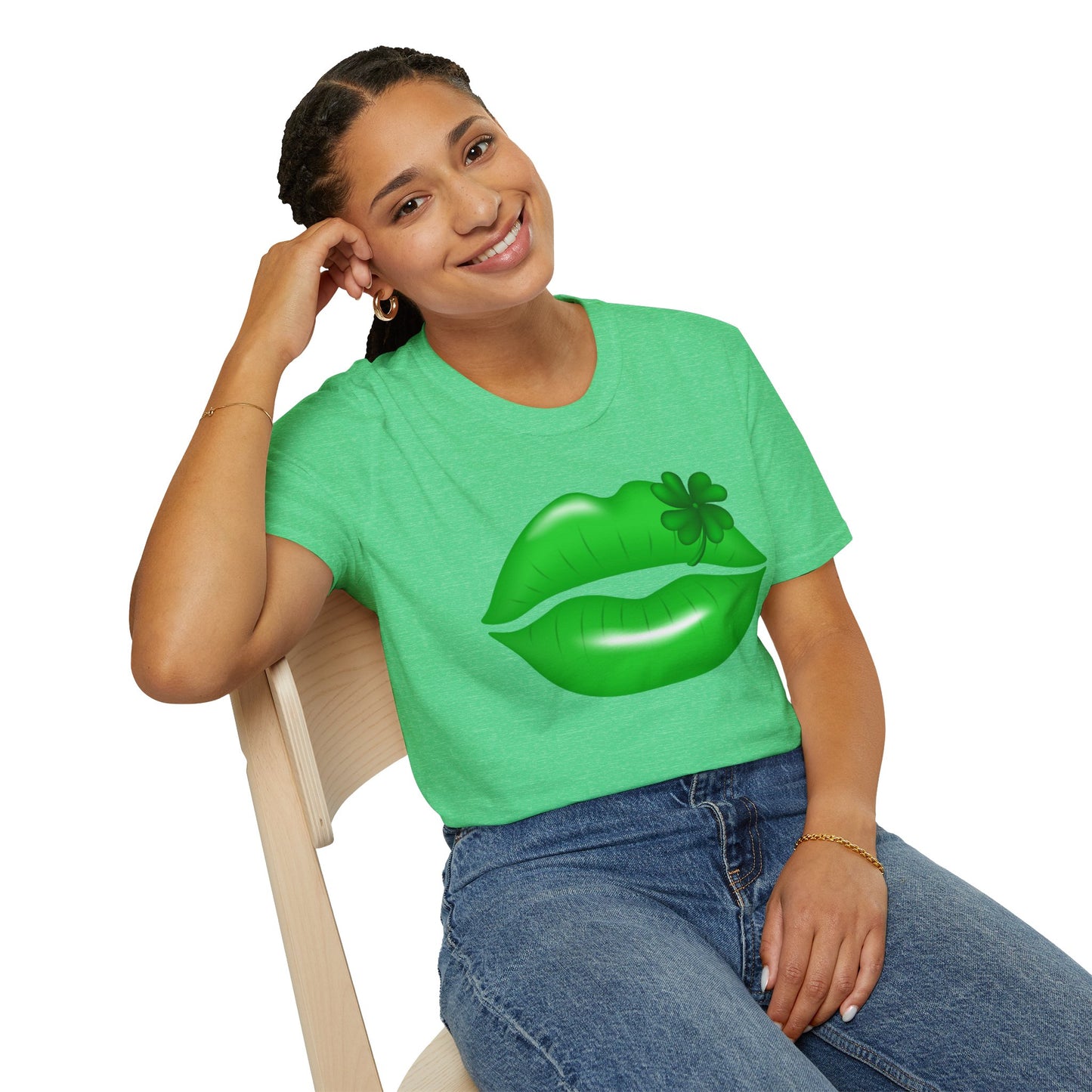 Luck of the Irish Unisex Softstyle T-Shirt - Green Kiss & Shamrock Design