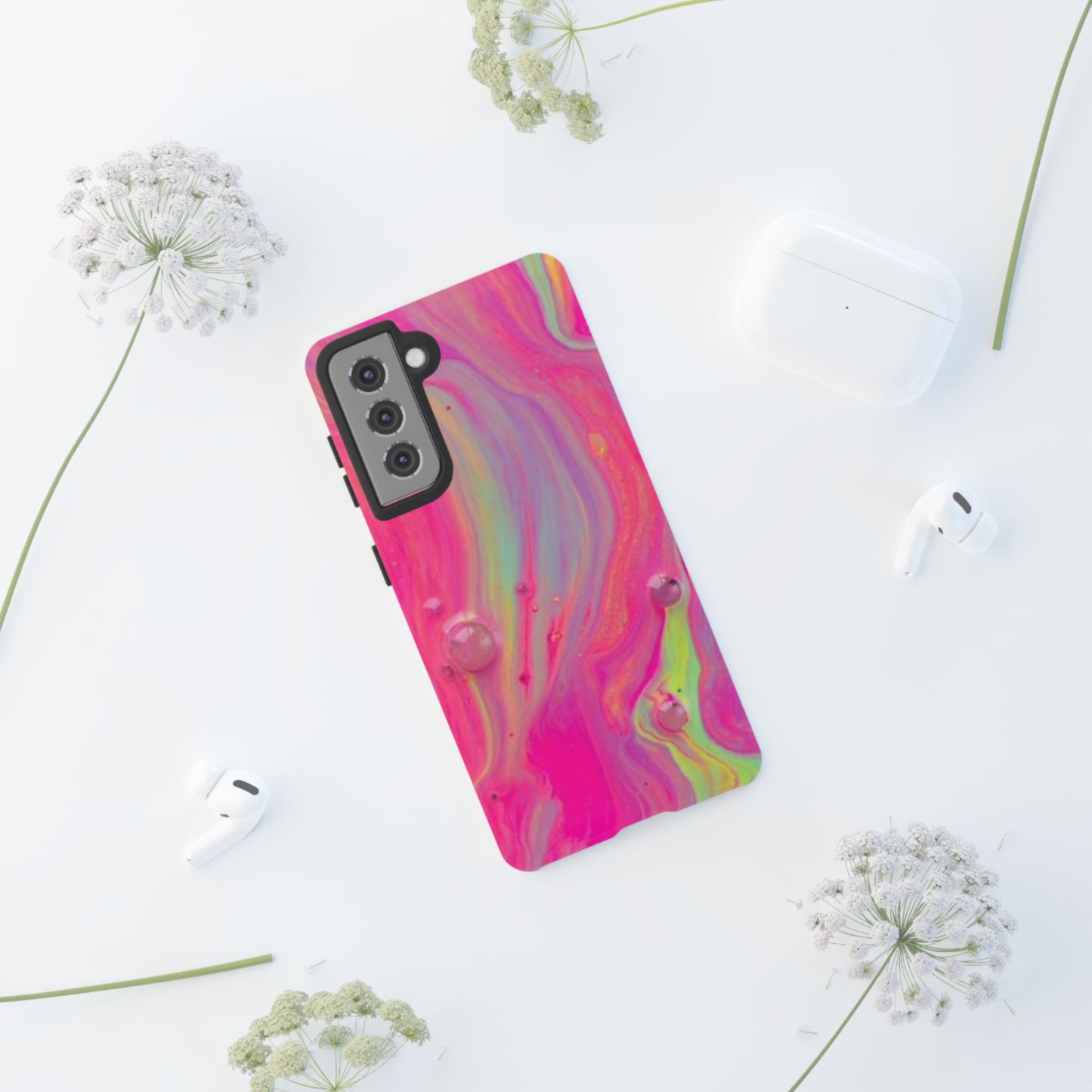 Pink Trendy Futuristic Tough Phone Case with Colorful Abstract Design for Samsung