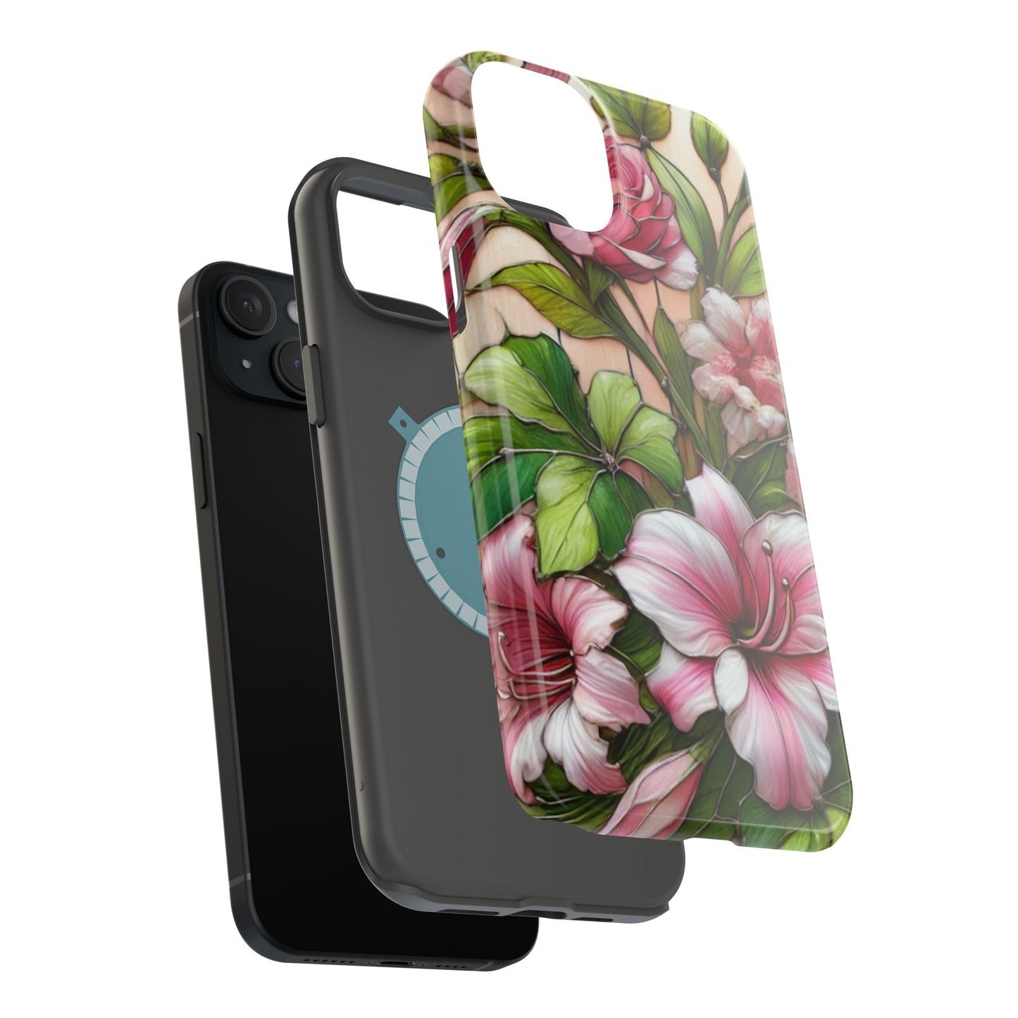 Elegant Pink & Green Floral MAGNETIC Tough Cases - Durable Phone Protection