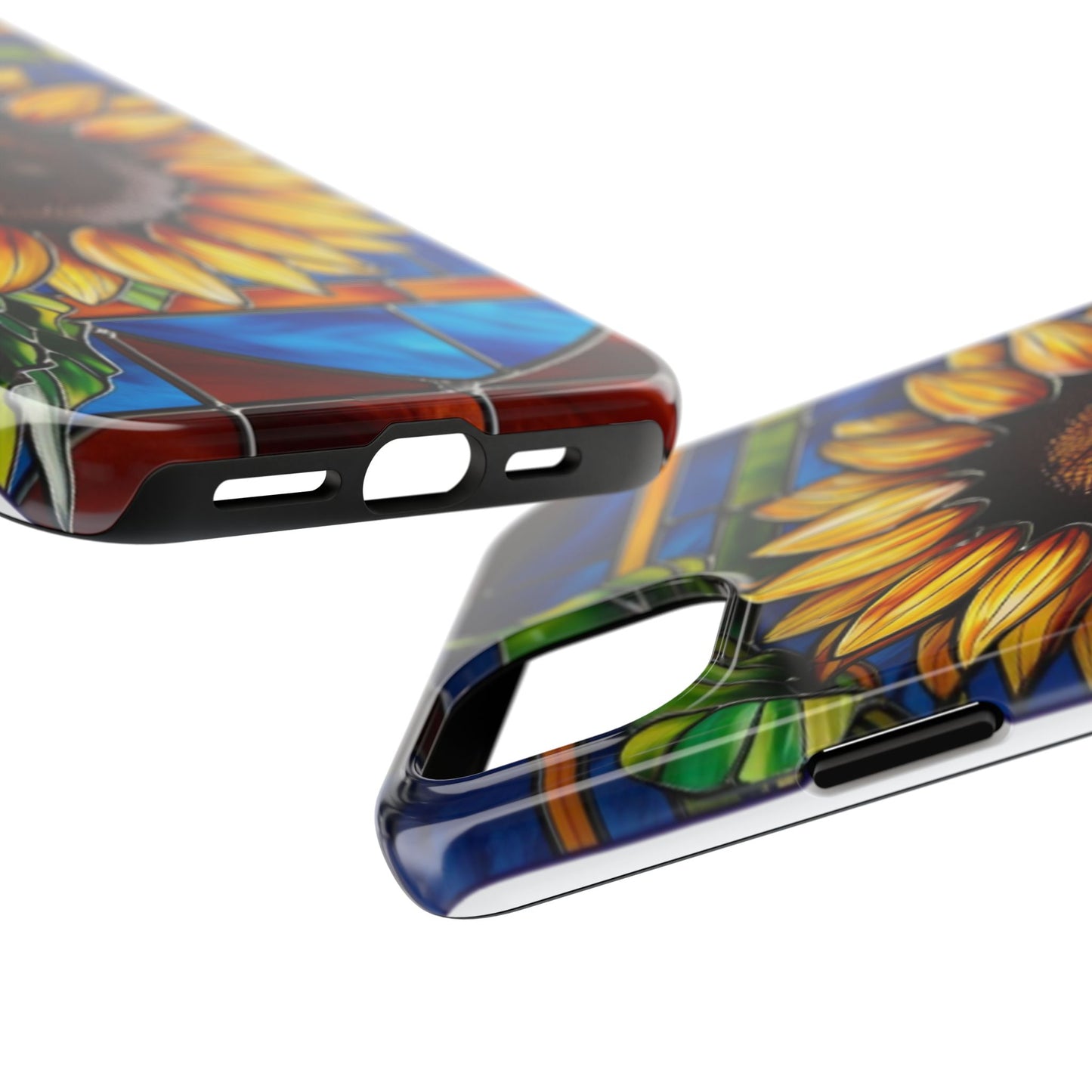 Vibrant Sunflower Tough Phone Case with Stained Glass Effect - Durable & Stylish Protection