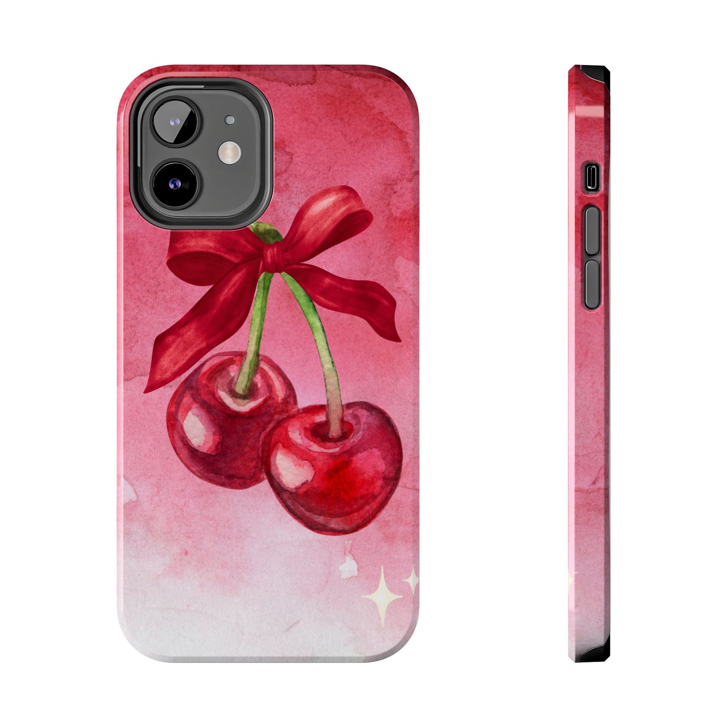 Red Watercolor Cherry and Bow Phone Case