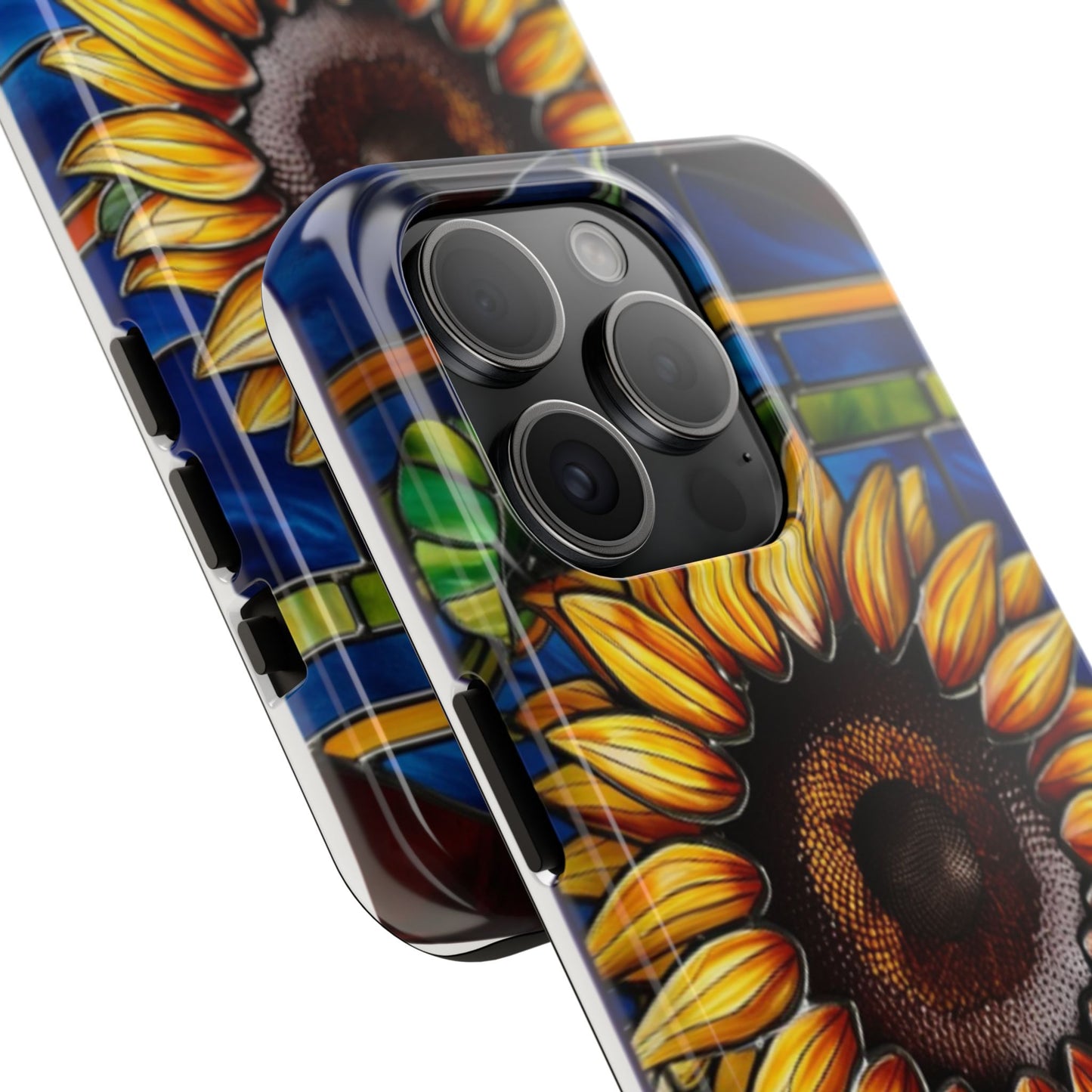 Vibrant Sunflower Tough Phone Case with Stained Glass Effect - Durable & Stylish Protection