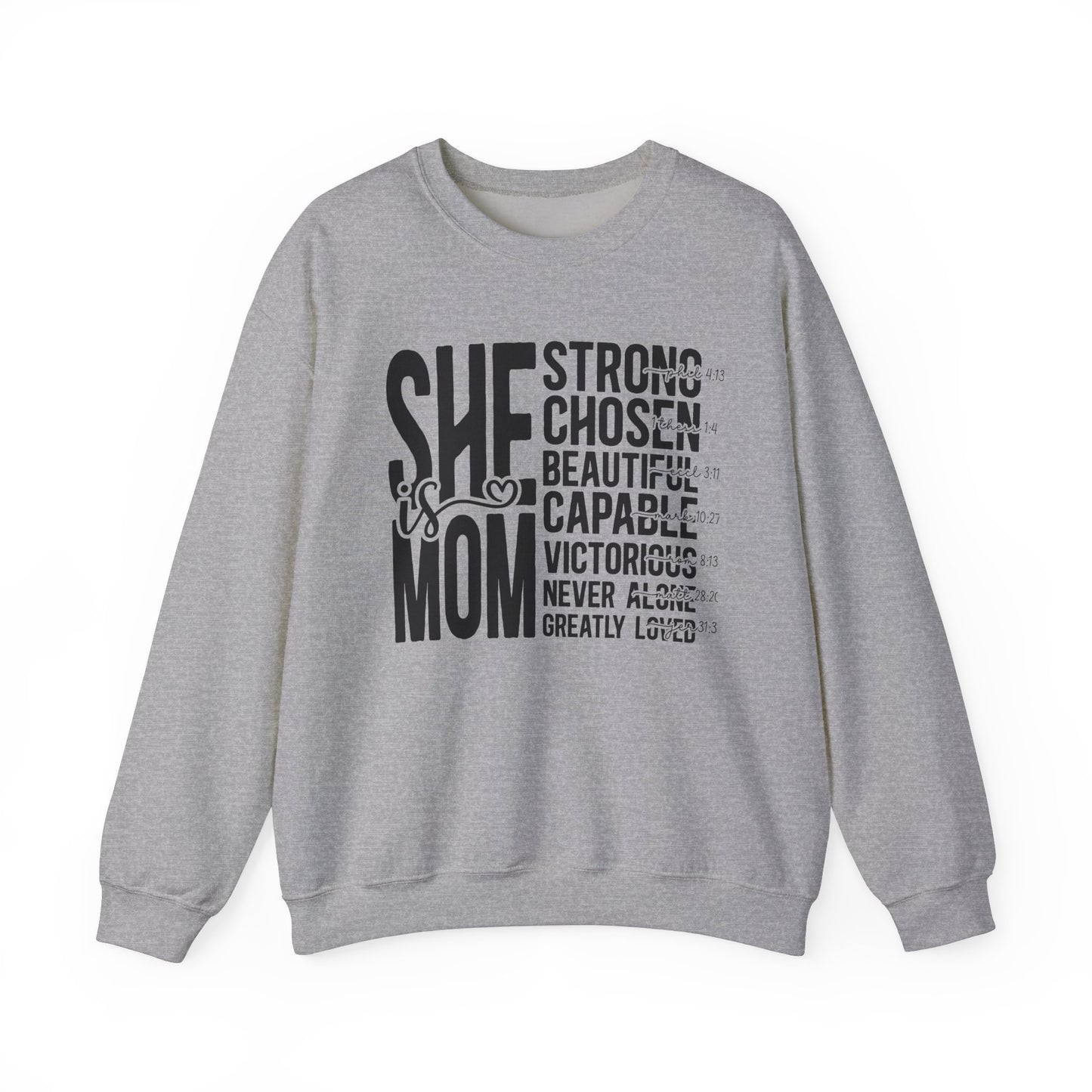 Inspirational Mom Crewneck Sweatshirt - Strong, Chosen, Capable Design