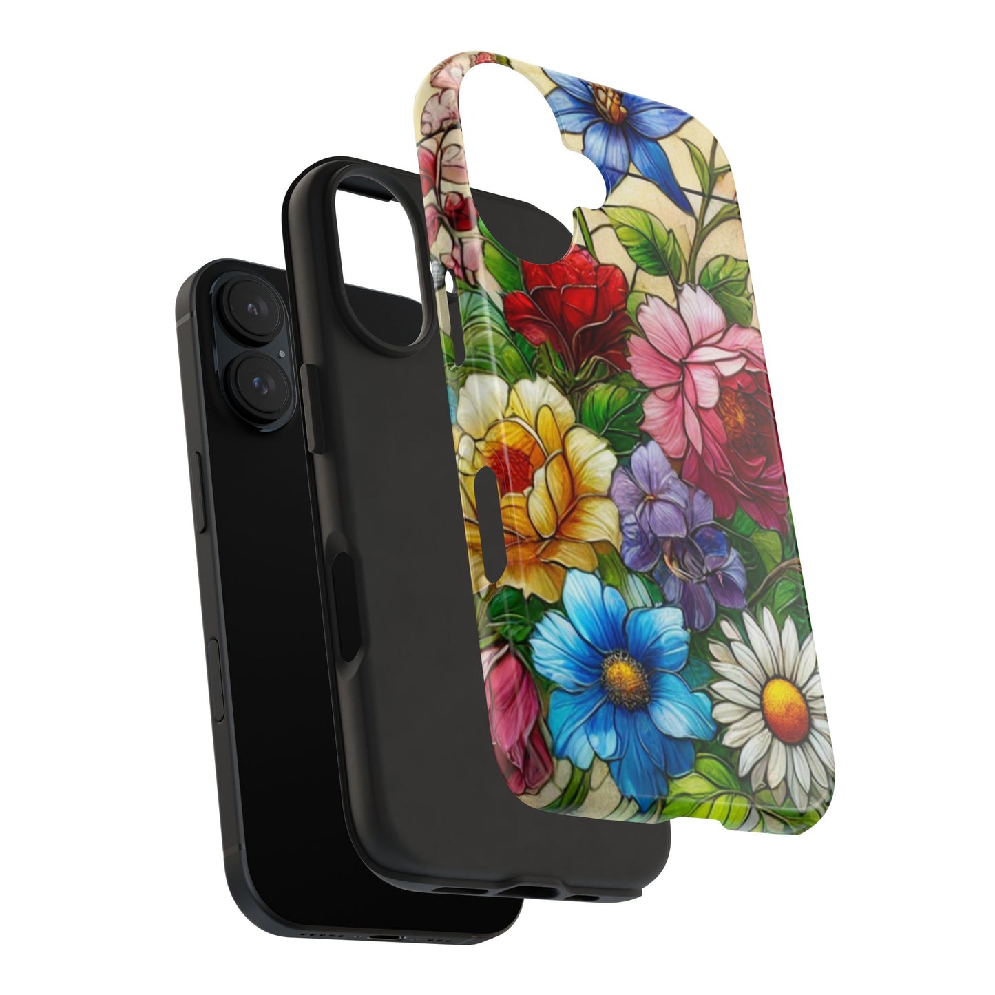 Colorful Floral Stained Glass Look Tough Phone Case - Durable Protection with Vibrant Flower Design