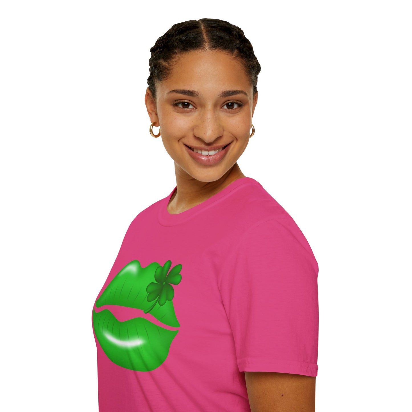 Luck of the Irish Unisex Softstyle T-Shirt - Green Kiss & Shamrock Design