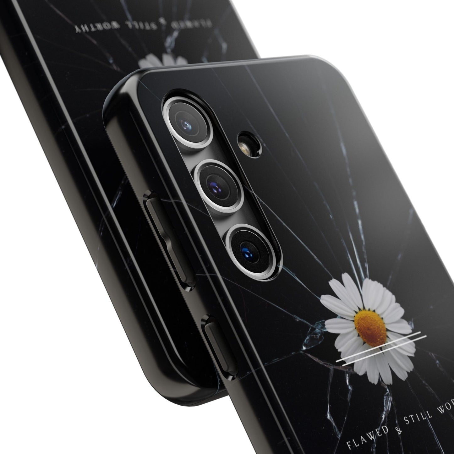 Flawed But Still Worthy Phone Case - Tough Cases, Inspirational Gift, Floral Design, Self-Love