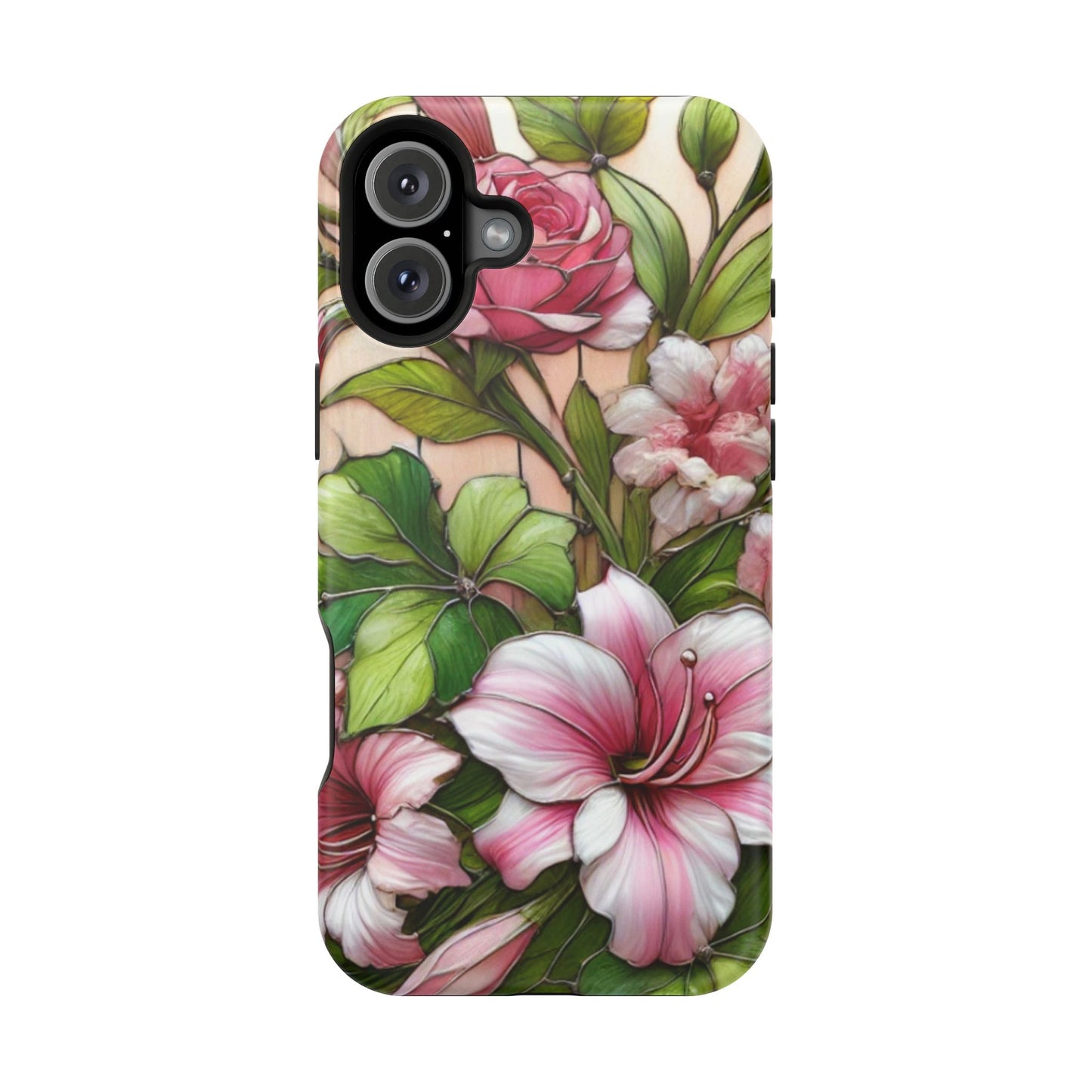 Elegant Pink & Green Floral MAGNETIC Tough Cases - Durable Phone Protection