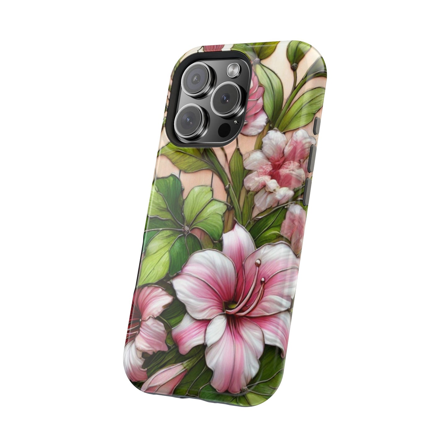 Elegant Pink & Green Floral MAGNETIC Tough Cases - Durable Phone Protection