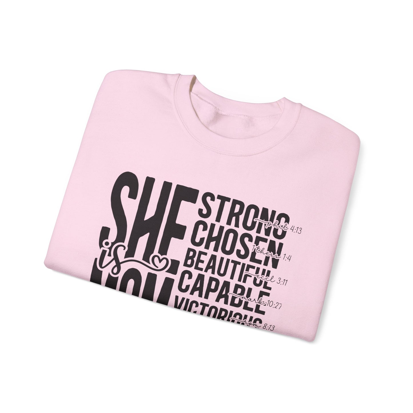Inspirational Mom Crewneck Sweatshirt - Strong, Chosen, Capable Design